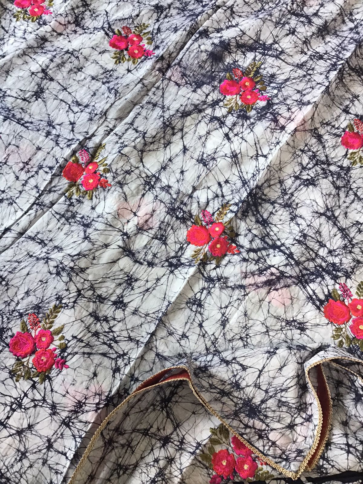 Pure Linen Chanderi Printed Embroidered Suit - Blue