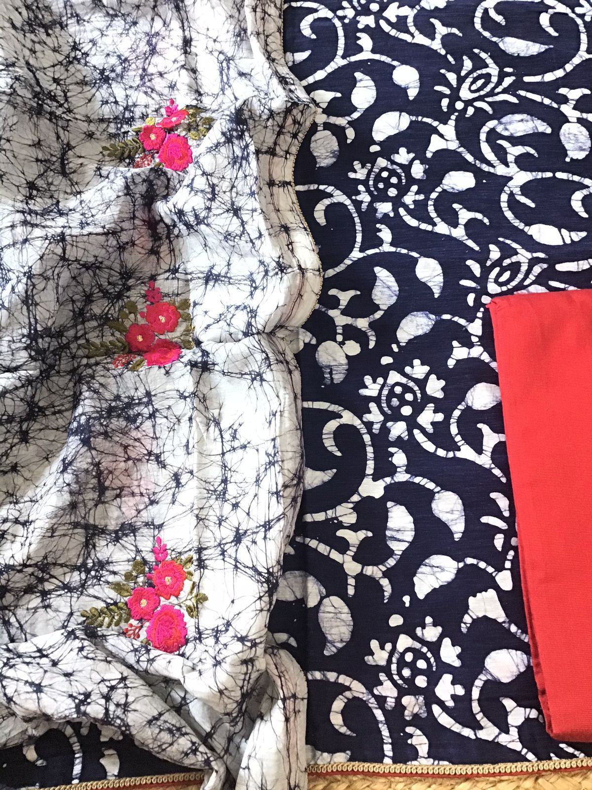 Pure Linen Chanderi Printed Embroidered Suit - Blue