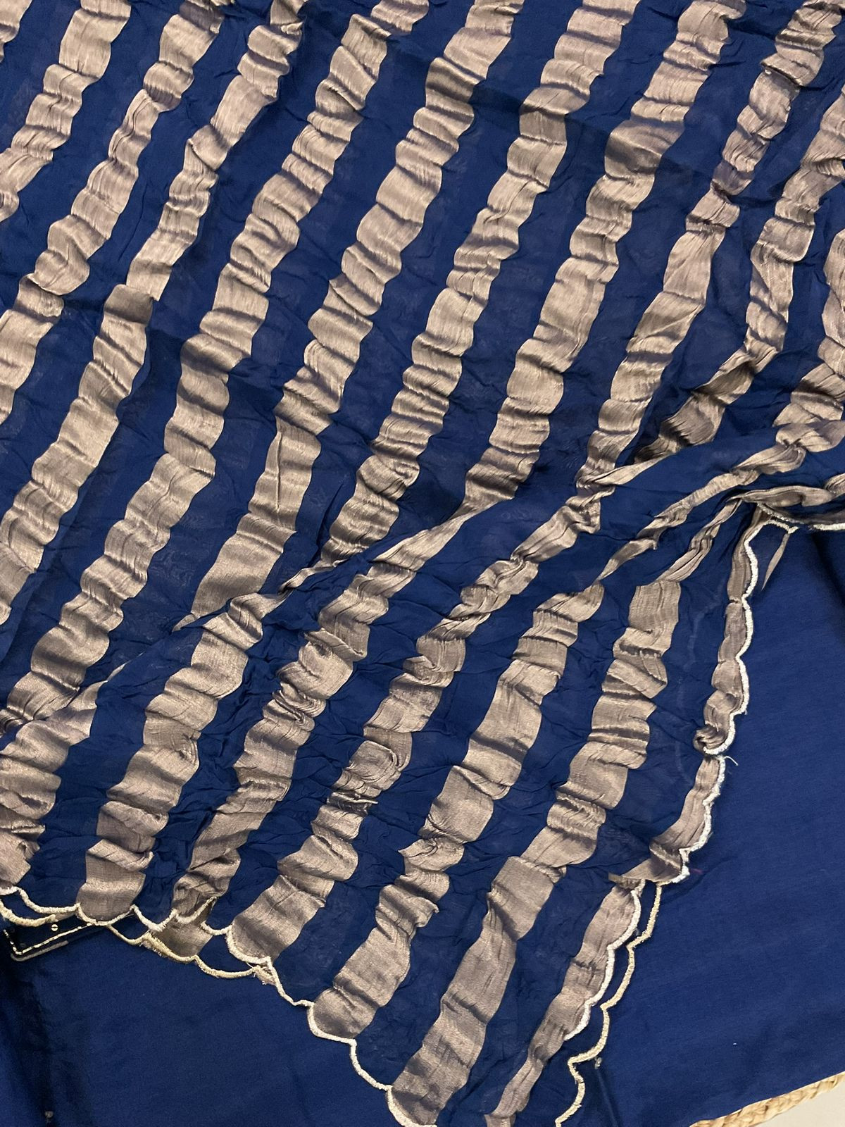 Pure Dola Silk Self Weaved Embroidered Suit - Blue