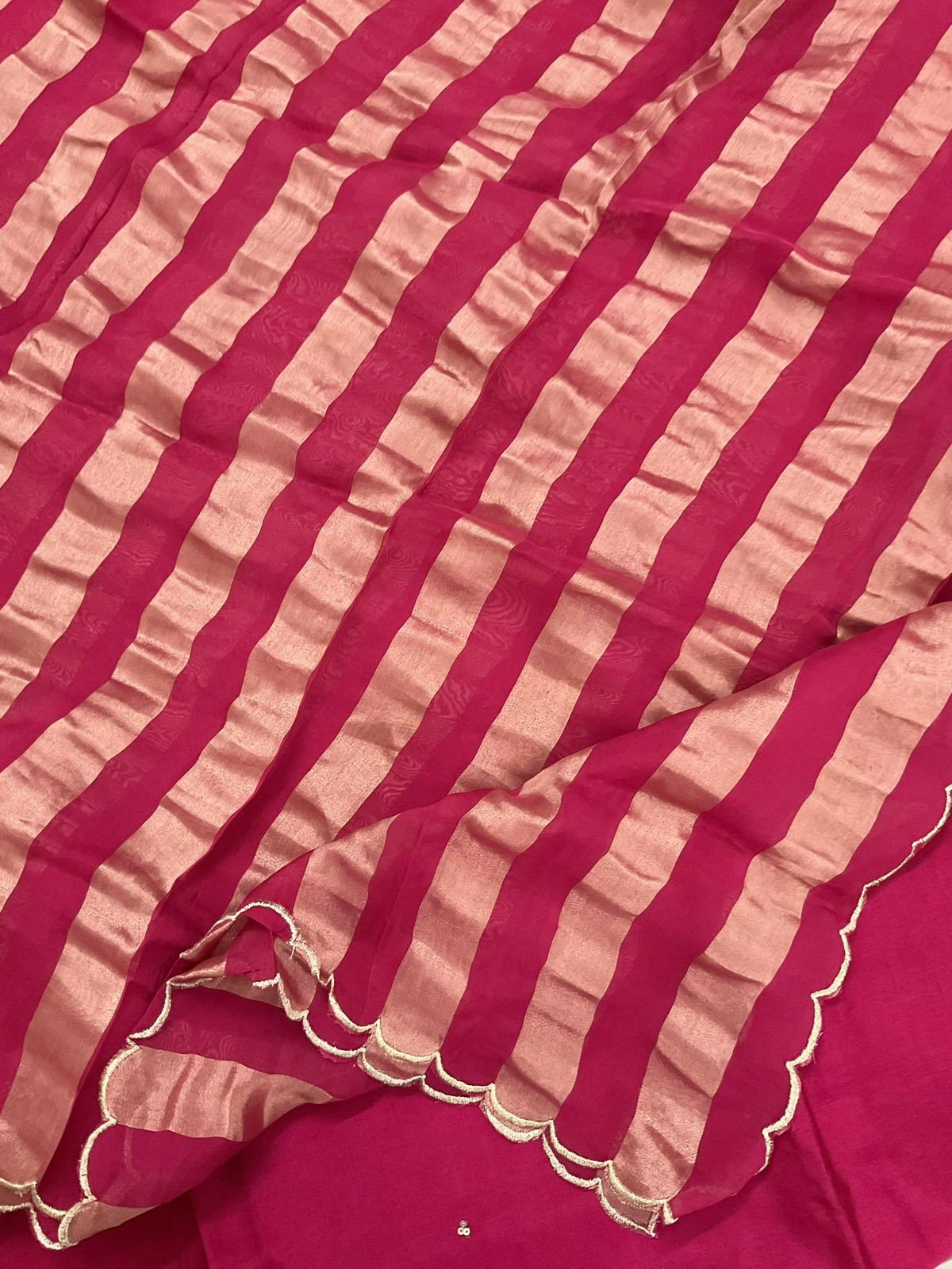 Pure Dola Silk Self Weaved Embroidered Suit - Pink