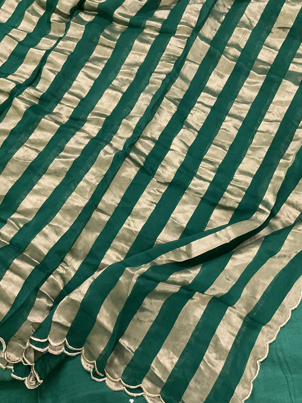 Pure Dola Silk Self Weaved Embroidered Suit - Green