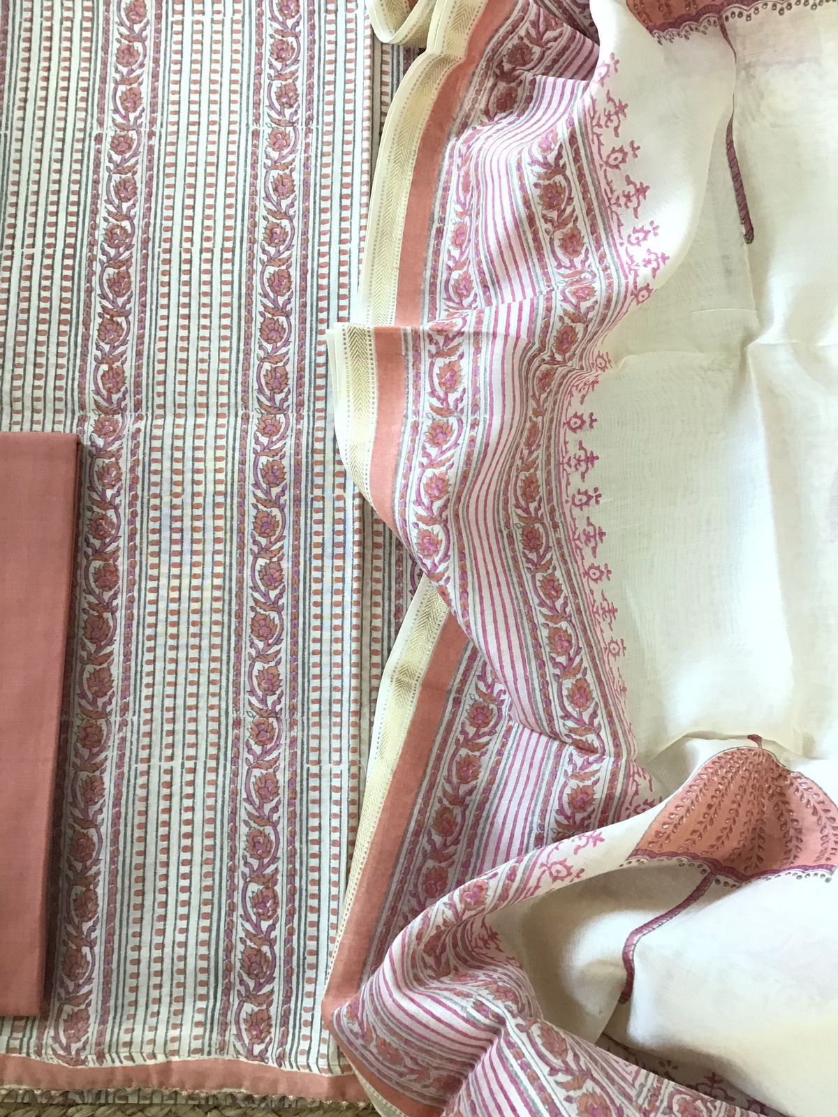 Pure Maheshwari Silk Printed Suit - Cream