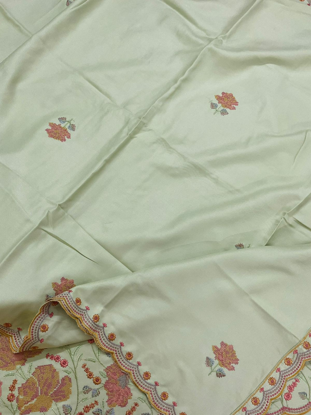 Soft Woollen Spun Silk Embroidered Suit - Green