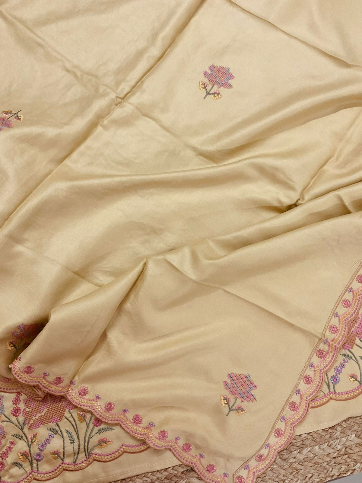 Soft Woollen Spun Silk Embroidered Suit - Yellow