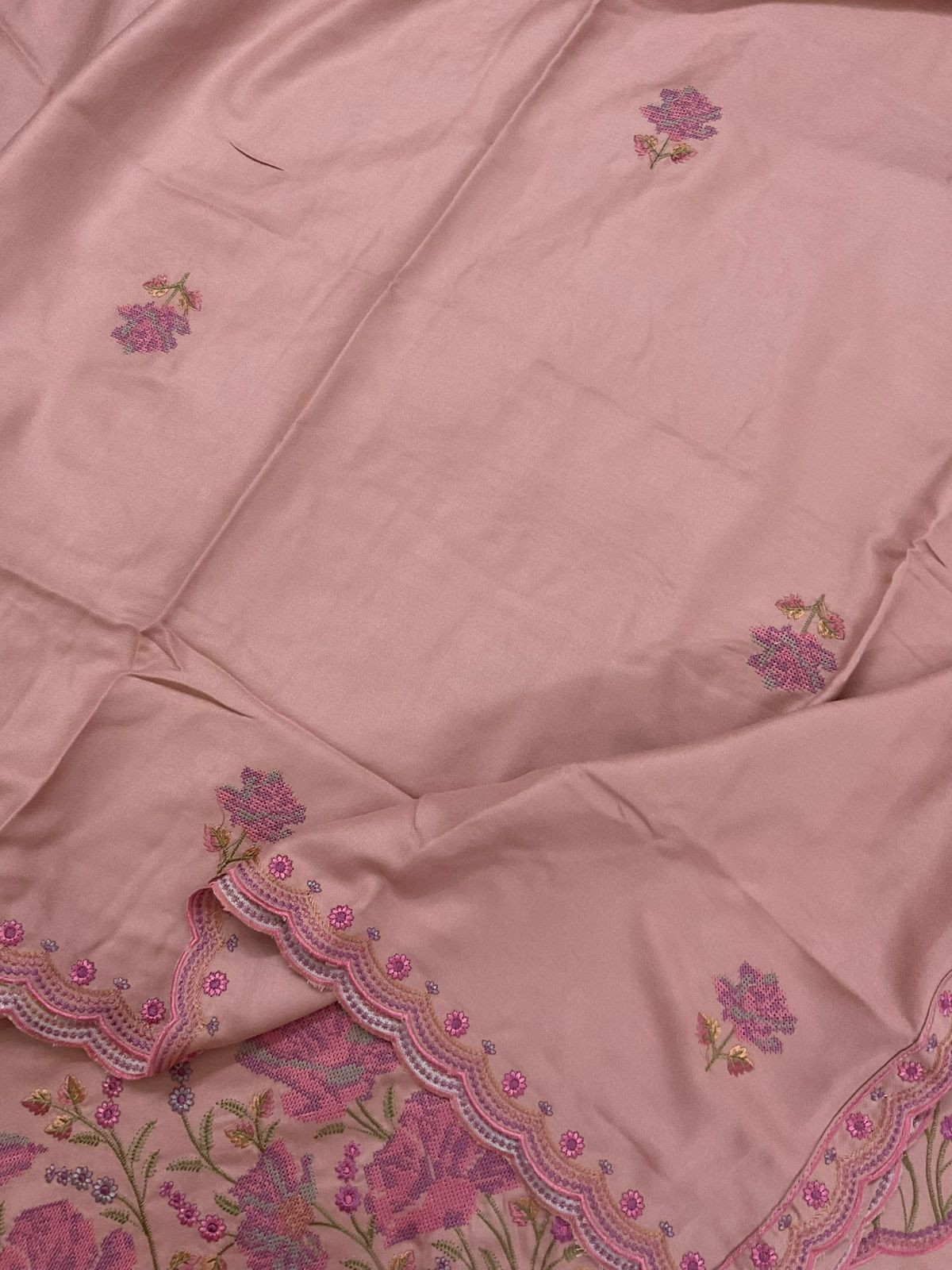 Soft Woollen Spun Silk Embroidered Suit - Pink