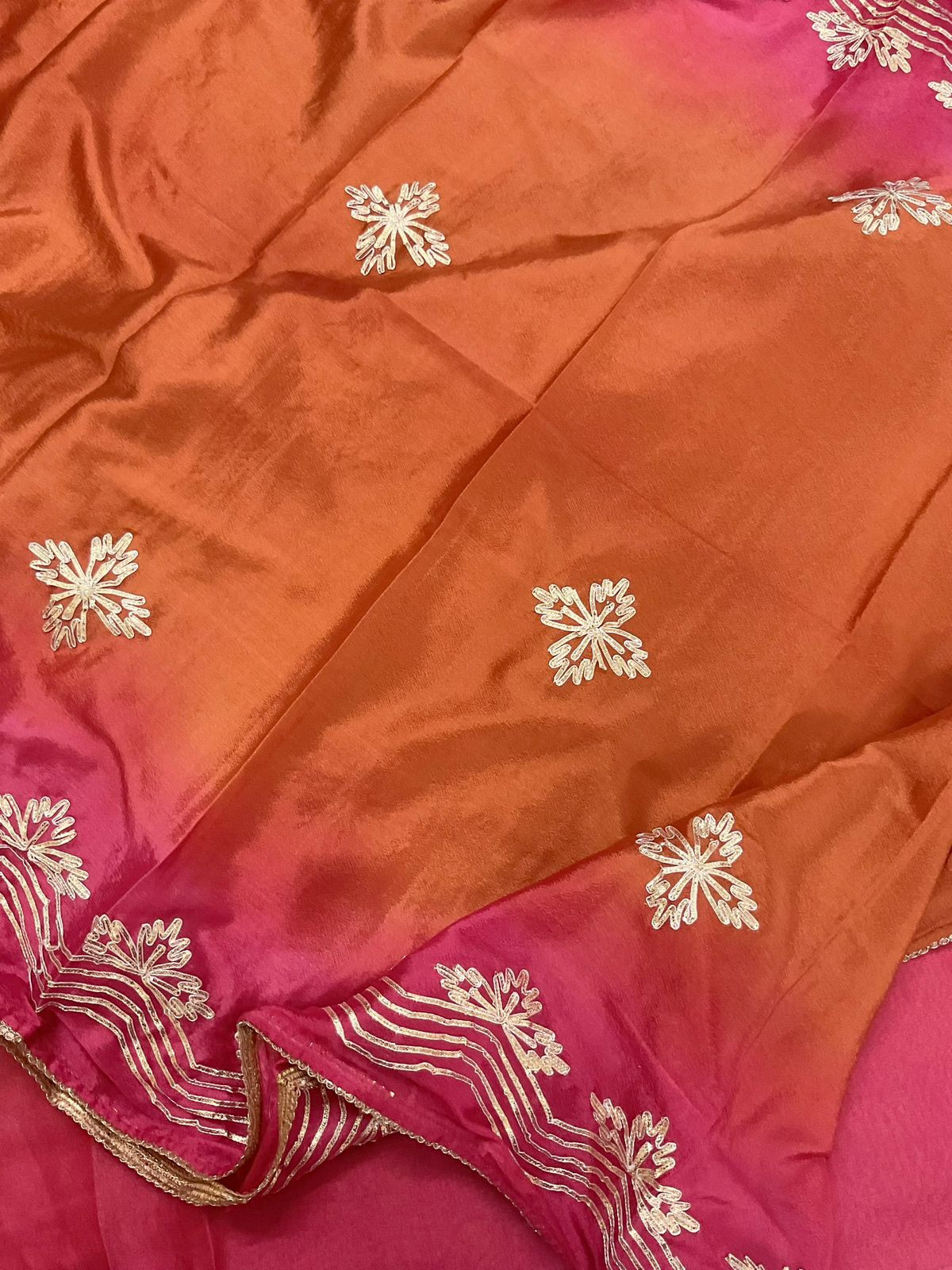 Soft Tissue Chanderi Shaded Embroidered Suit - Orange
