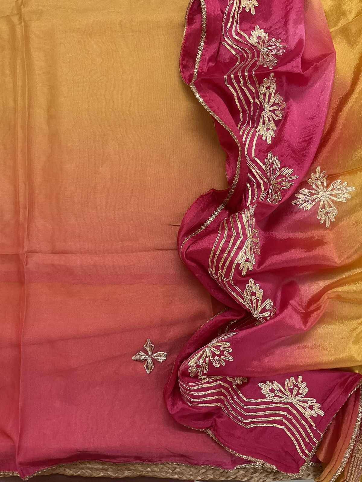 Soft Tissue Chanderi Shaded Embroidered Suit - Yellow