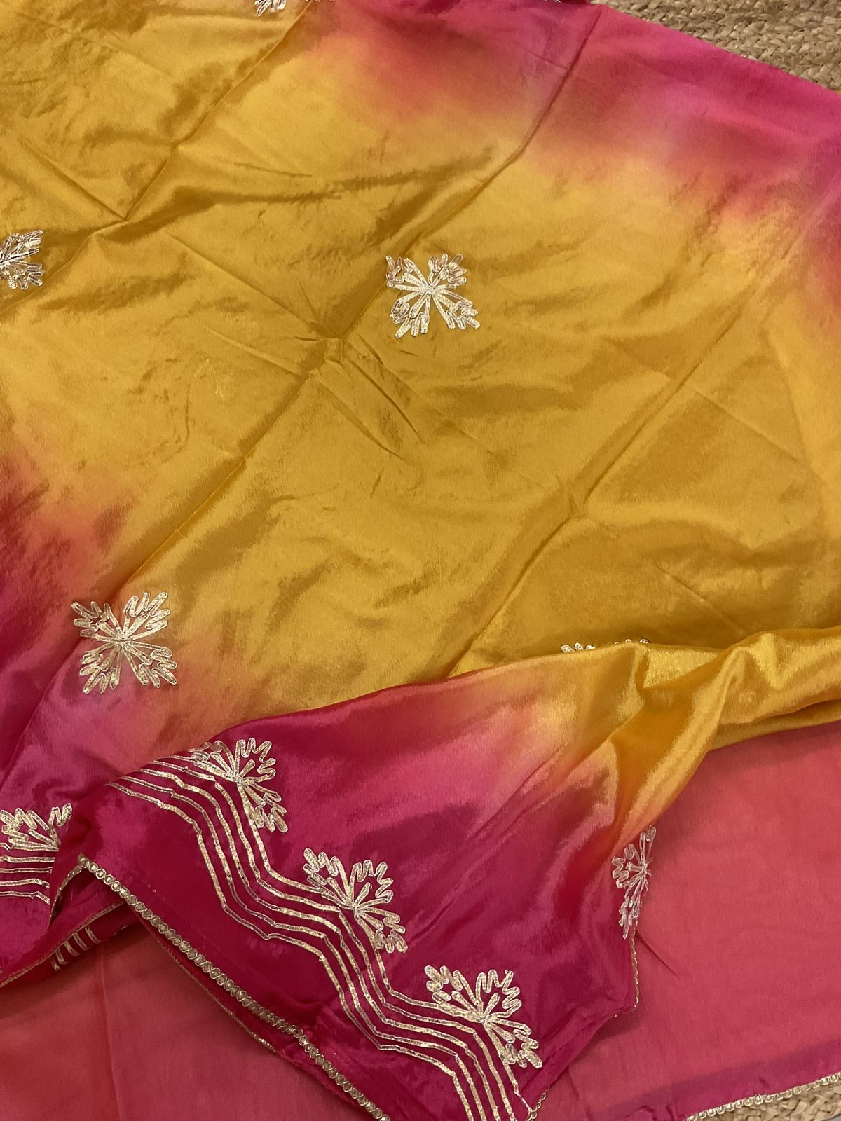 Soft Tissue Chanderi Shaded Embroidered Suit - Yellow