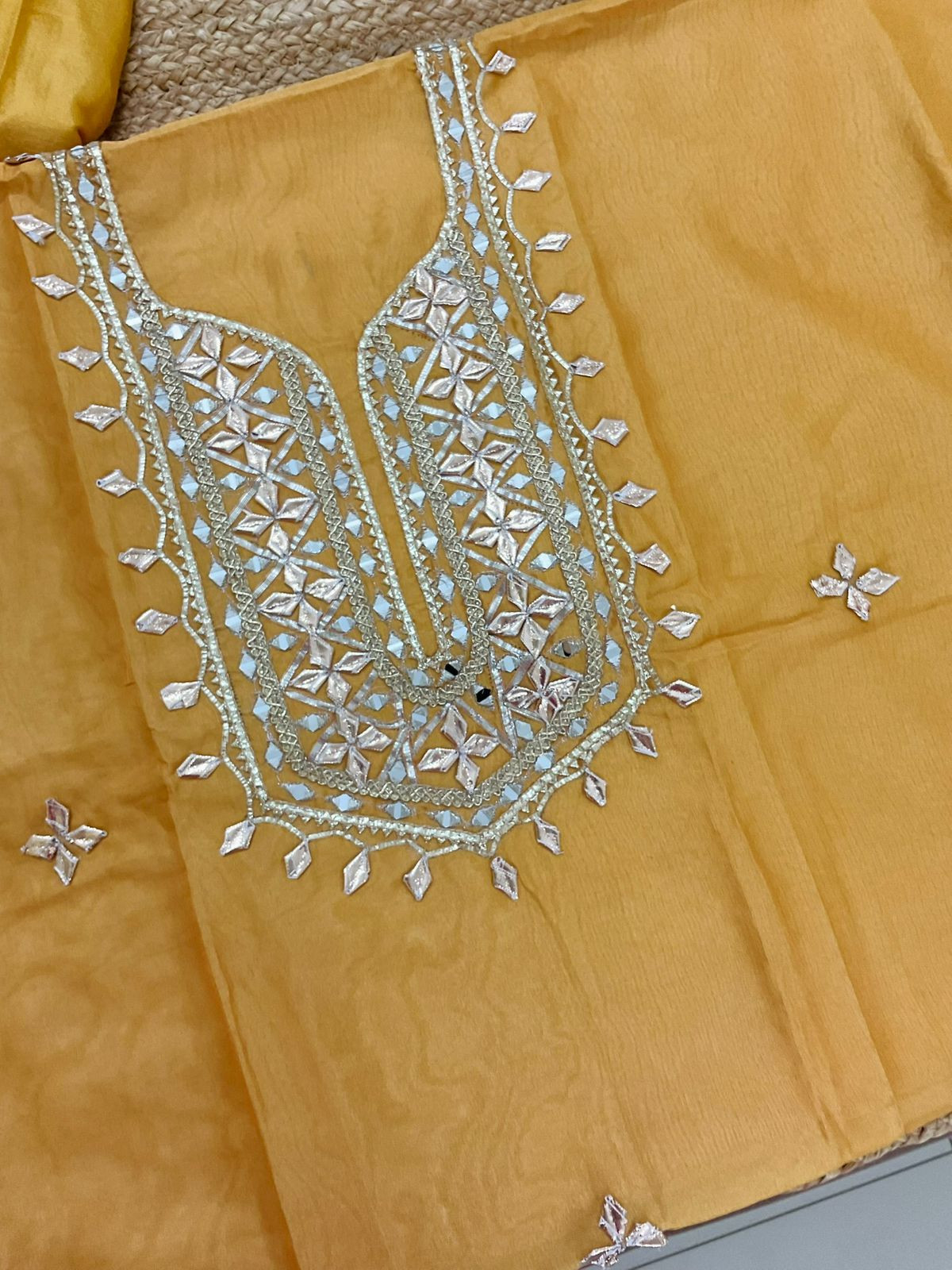 Soft Tissue Chanderi Shaded Embroidered Suit - Yellow