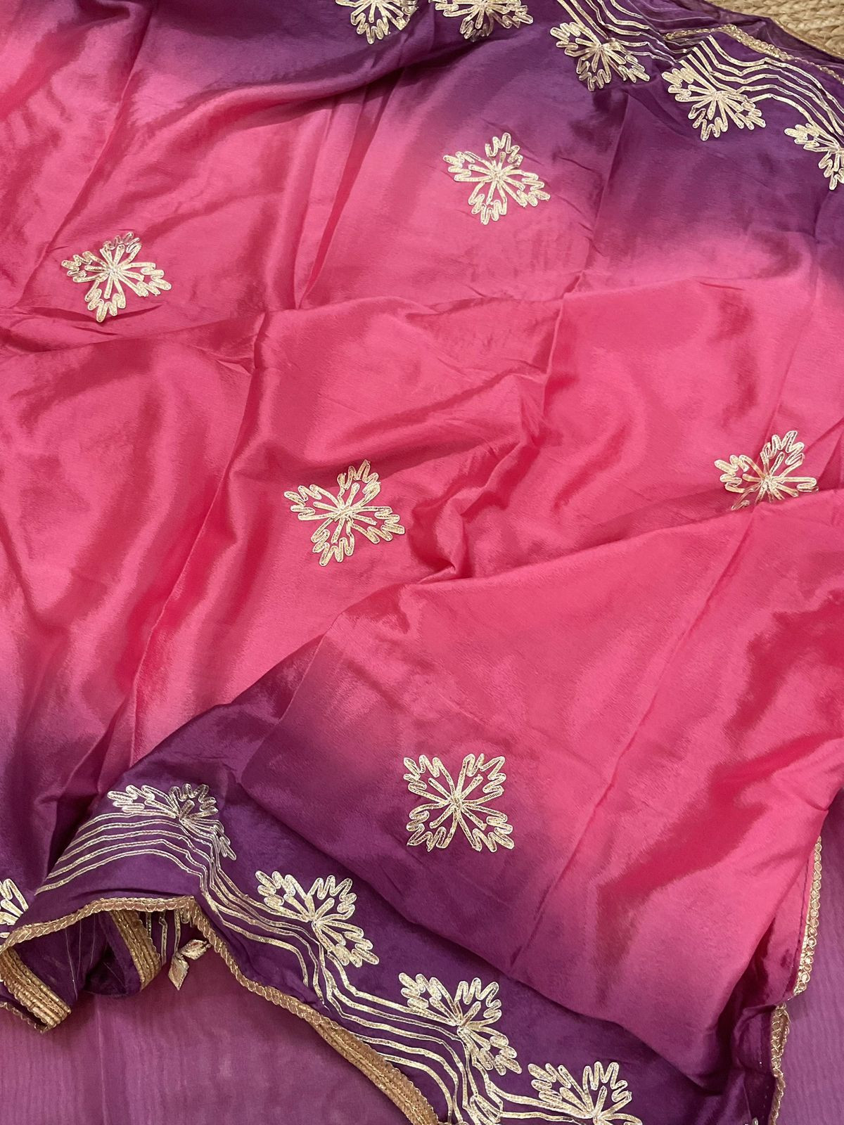 Soft Tissue Chanderi Shaded Embroidered Suit - Pink