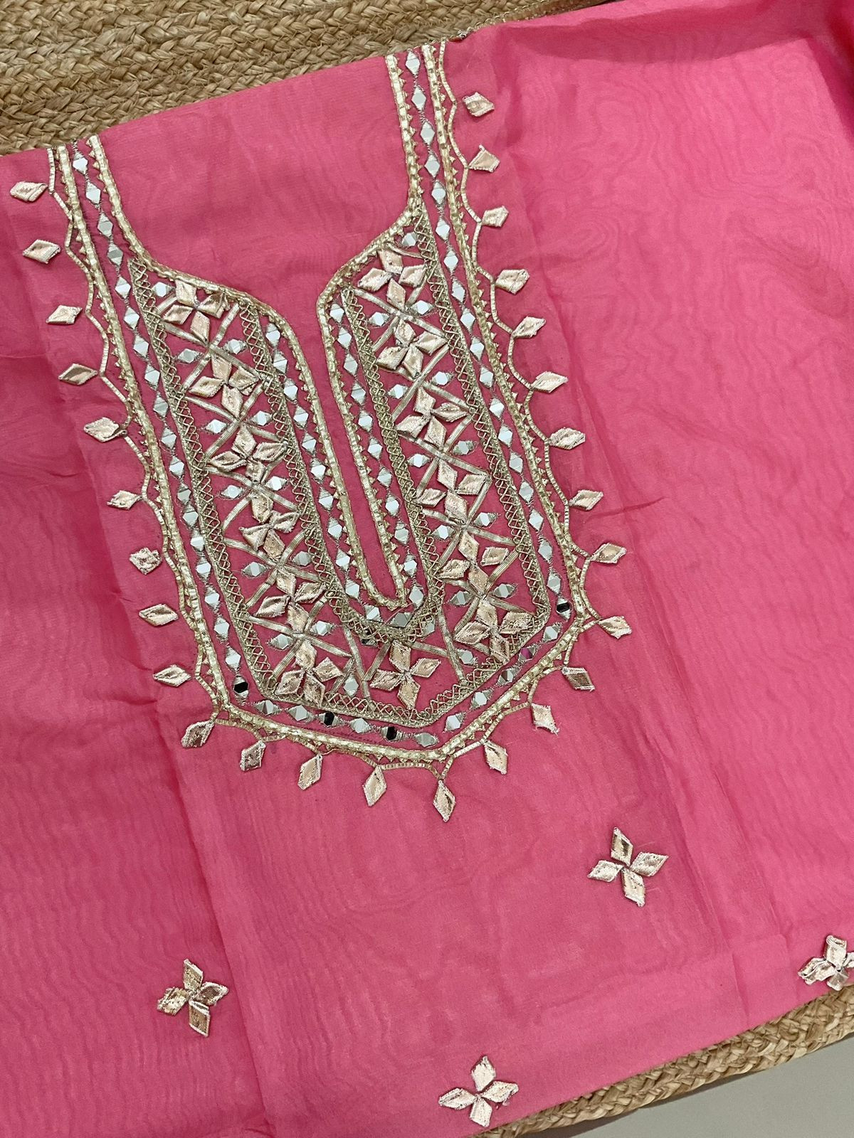 Soft Tissue Chanderi Shaded Embroidered Suit - Pink