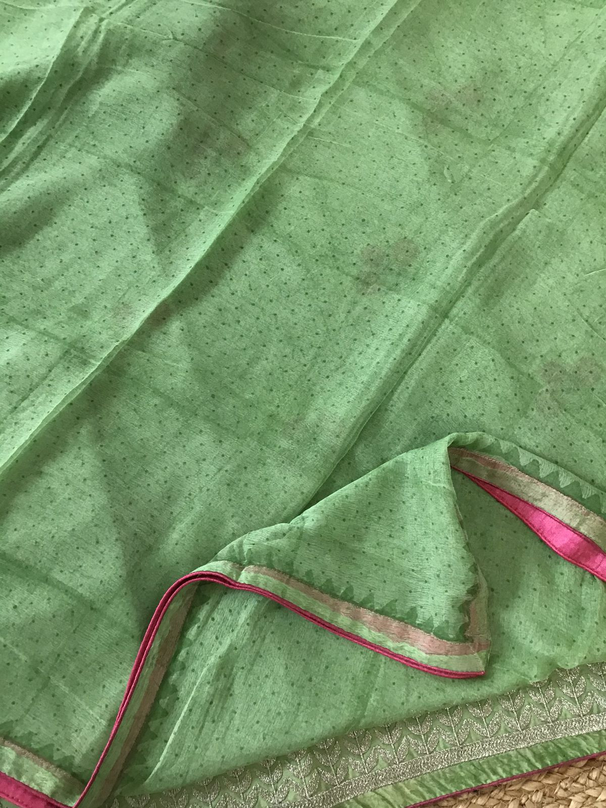 Pure Chanderi Printed Embroidered Suit - Green