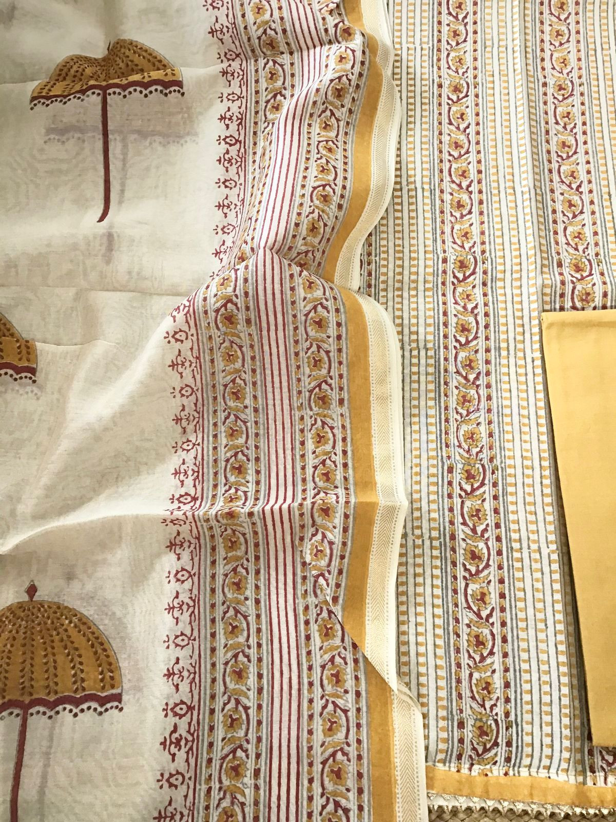 Pure Maheshwari Silk Printed Suit - Cream