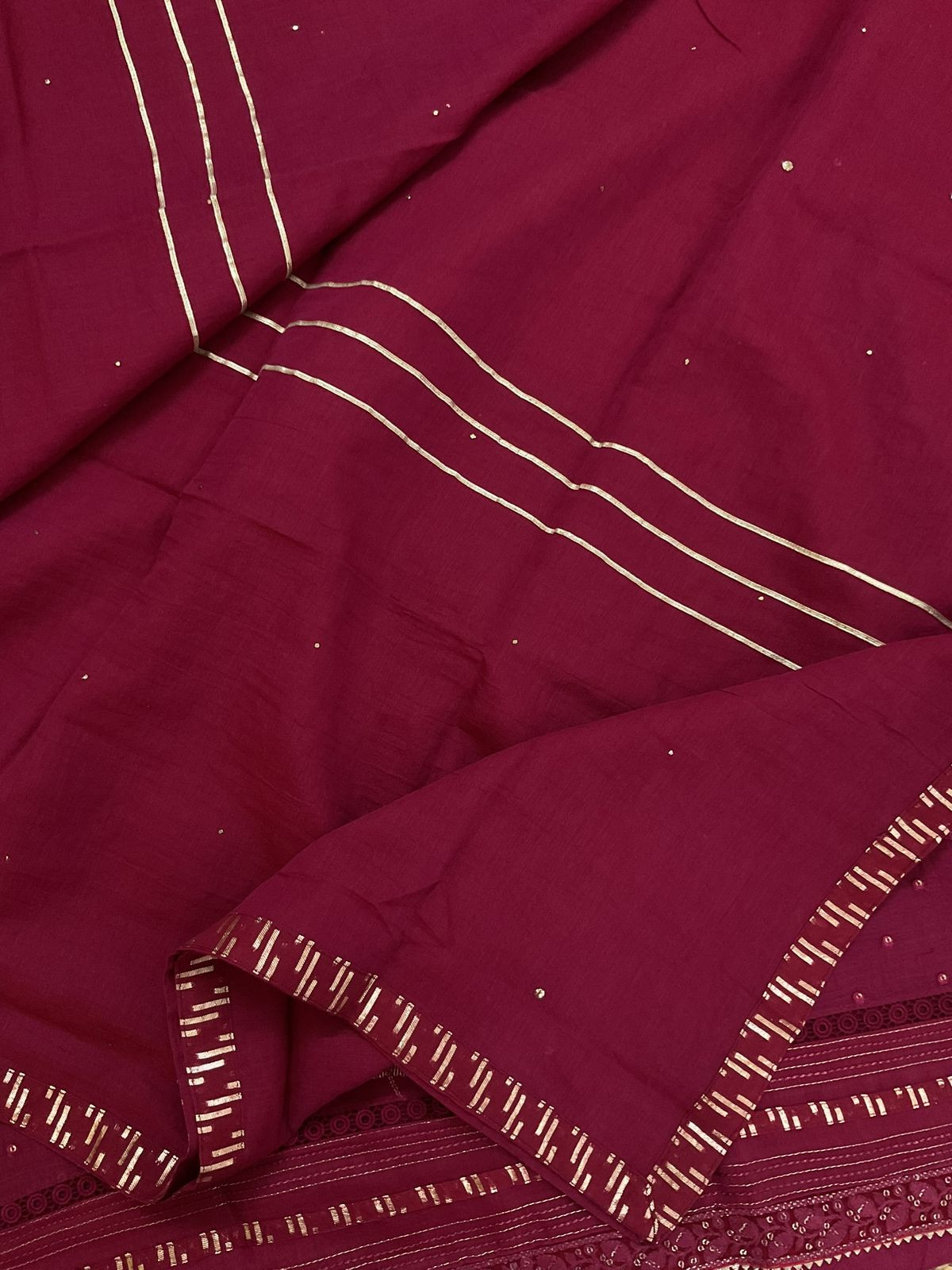 Pure Mul Chanderi Embroidered Suit - Maroon