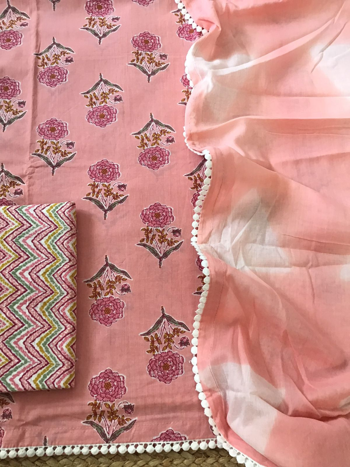 Pure Cotton Printed Suit - Peach