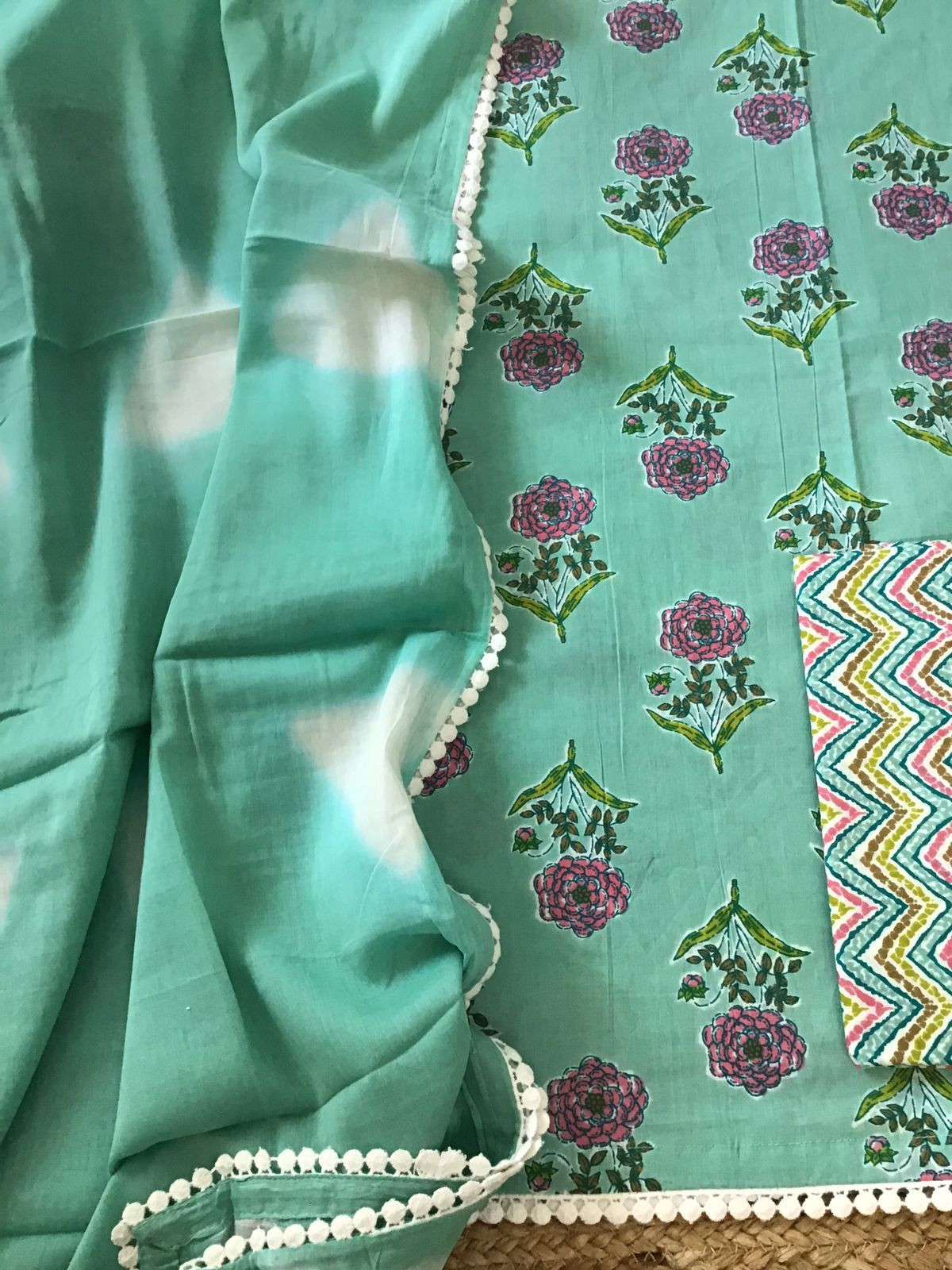 Pure Cotton Printed Suit - Green