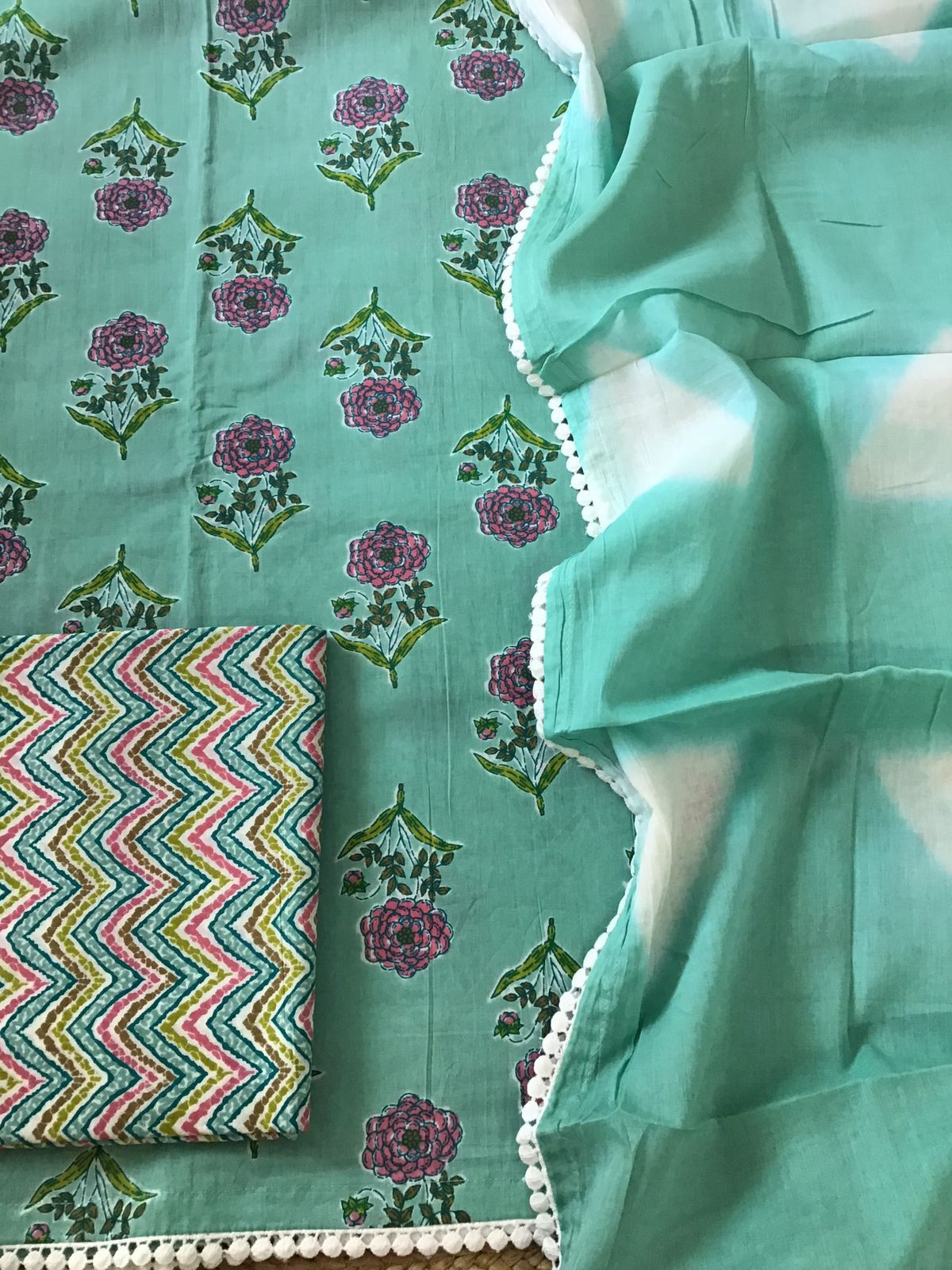 Pure Cotton Printed Suit - Green