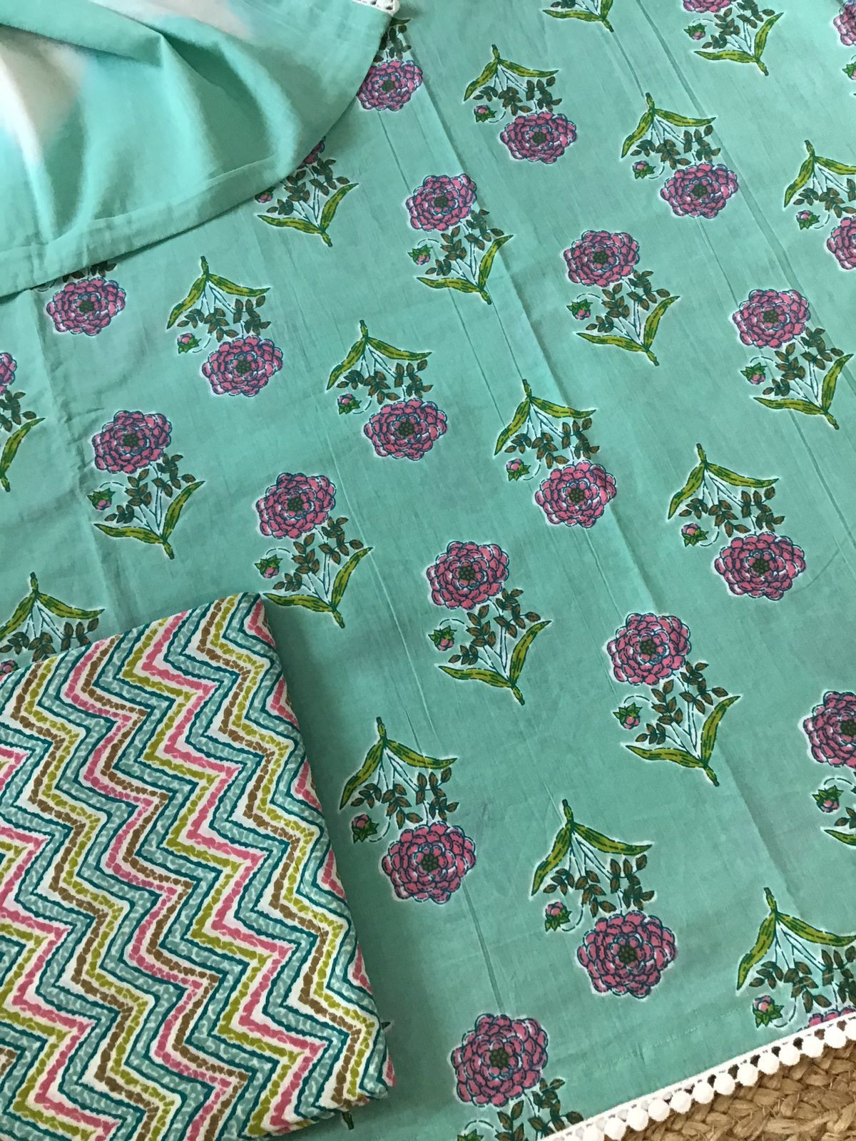 Pure Cotton Printed Suit - Green