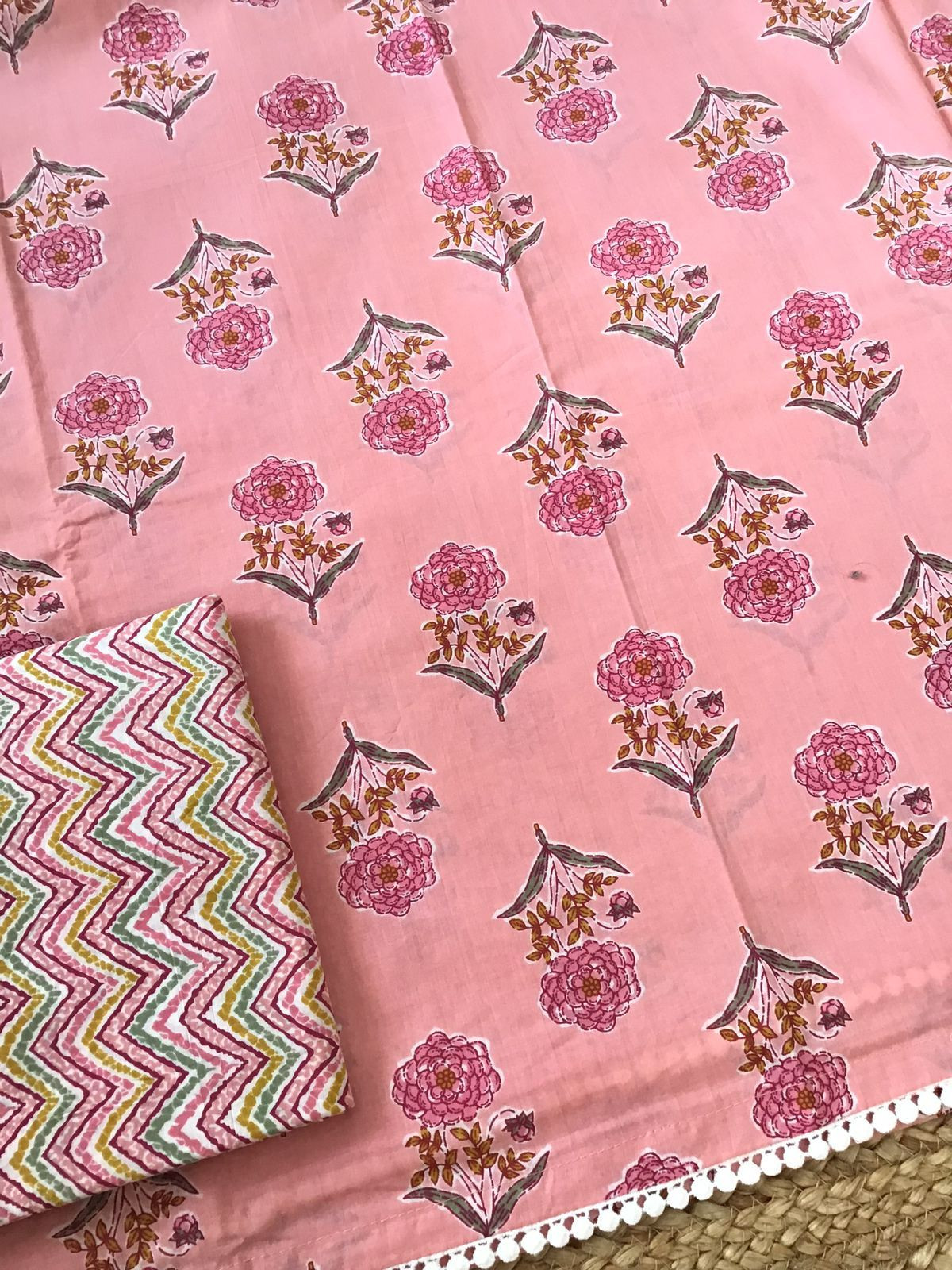 Pure Cotton Printed Suit - Peach