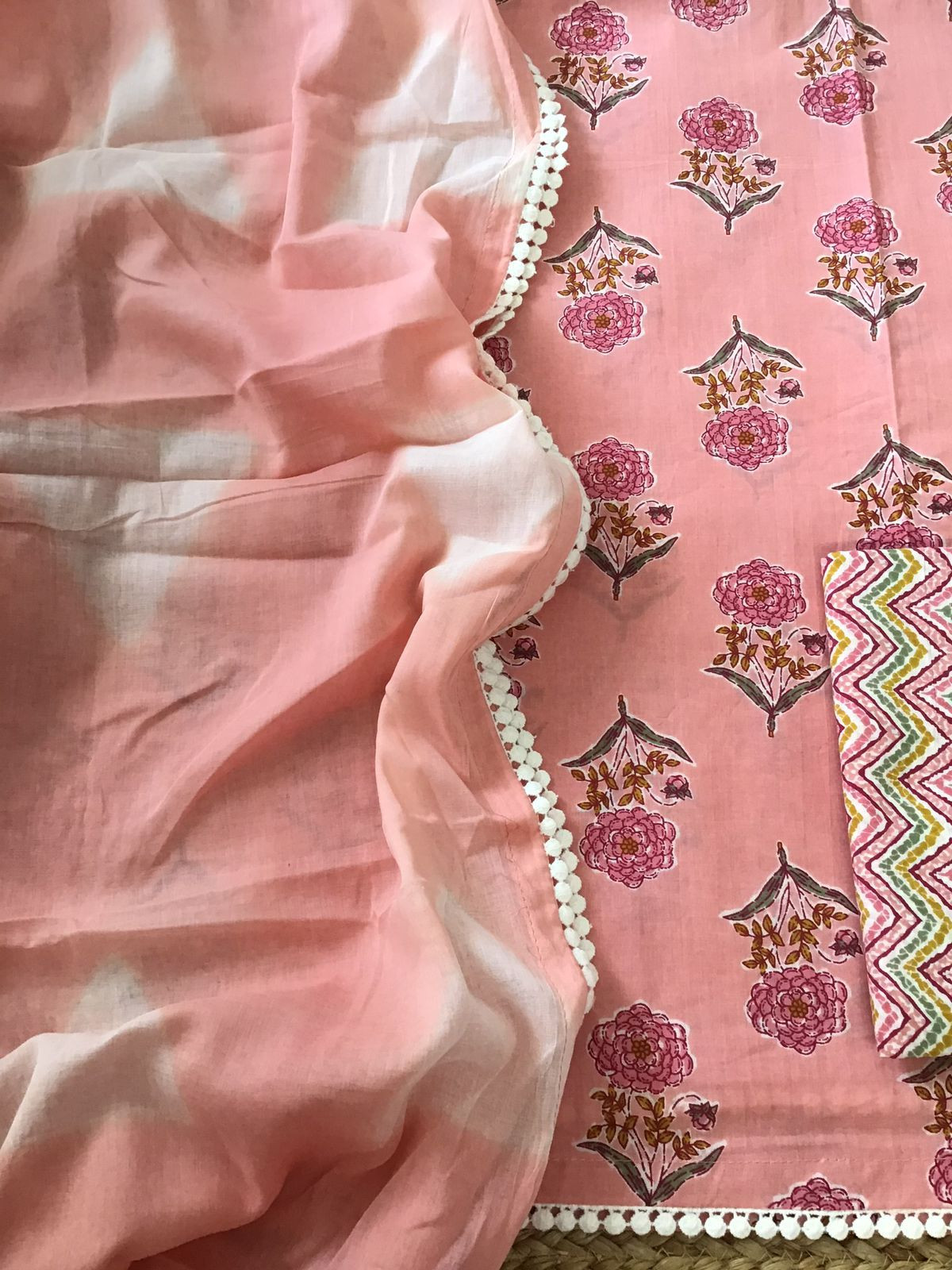 Pure Cotton Printed Suit - Peach
