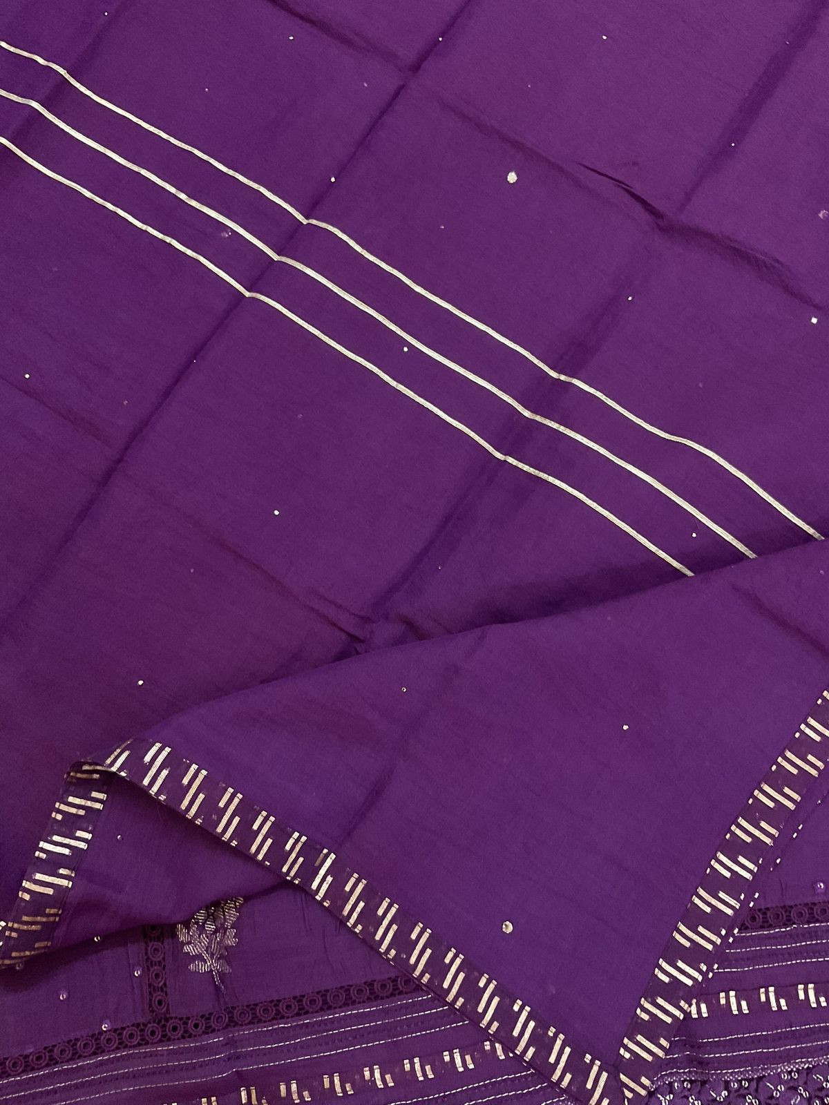 Pure Mul Chanderi Embroidered Suit - Violet