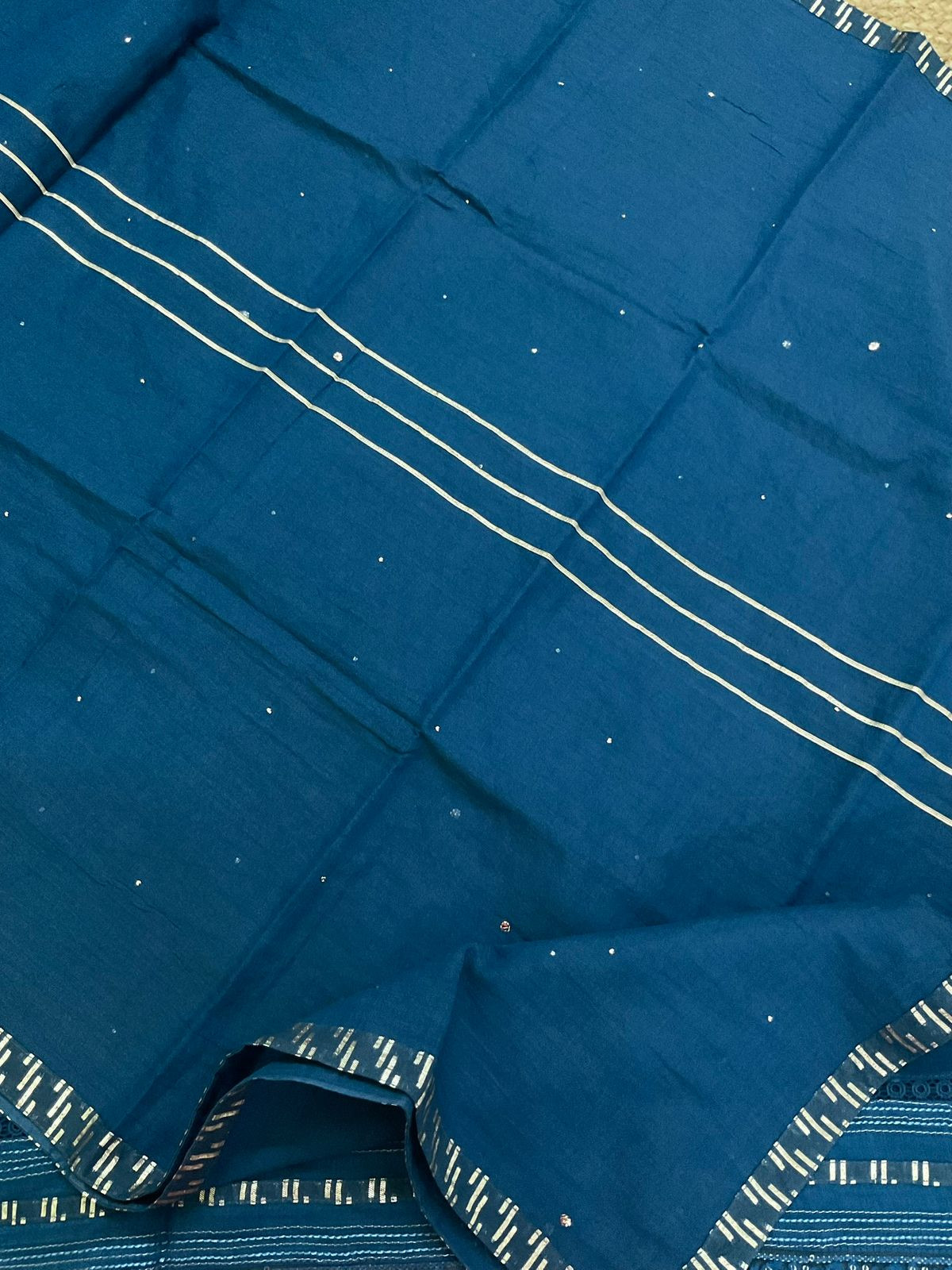 Pure Mul Chanderi Embroidered Suit - Blue