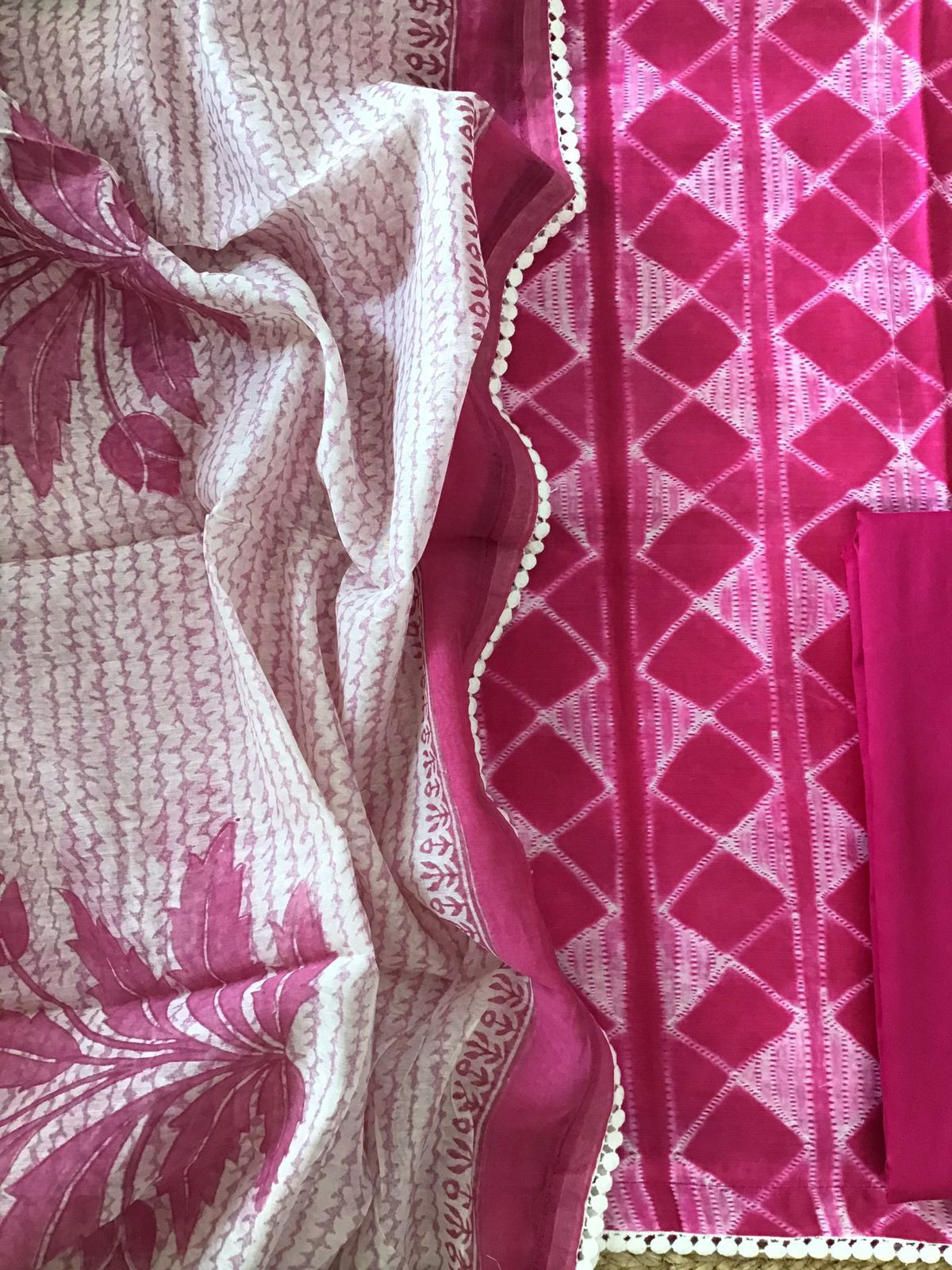 Pure Maheshwari Silk Printed Suit - Pink