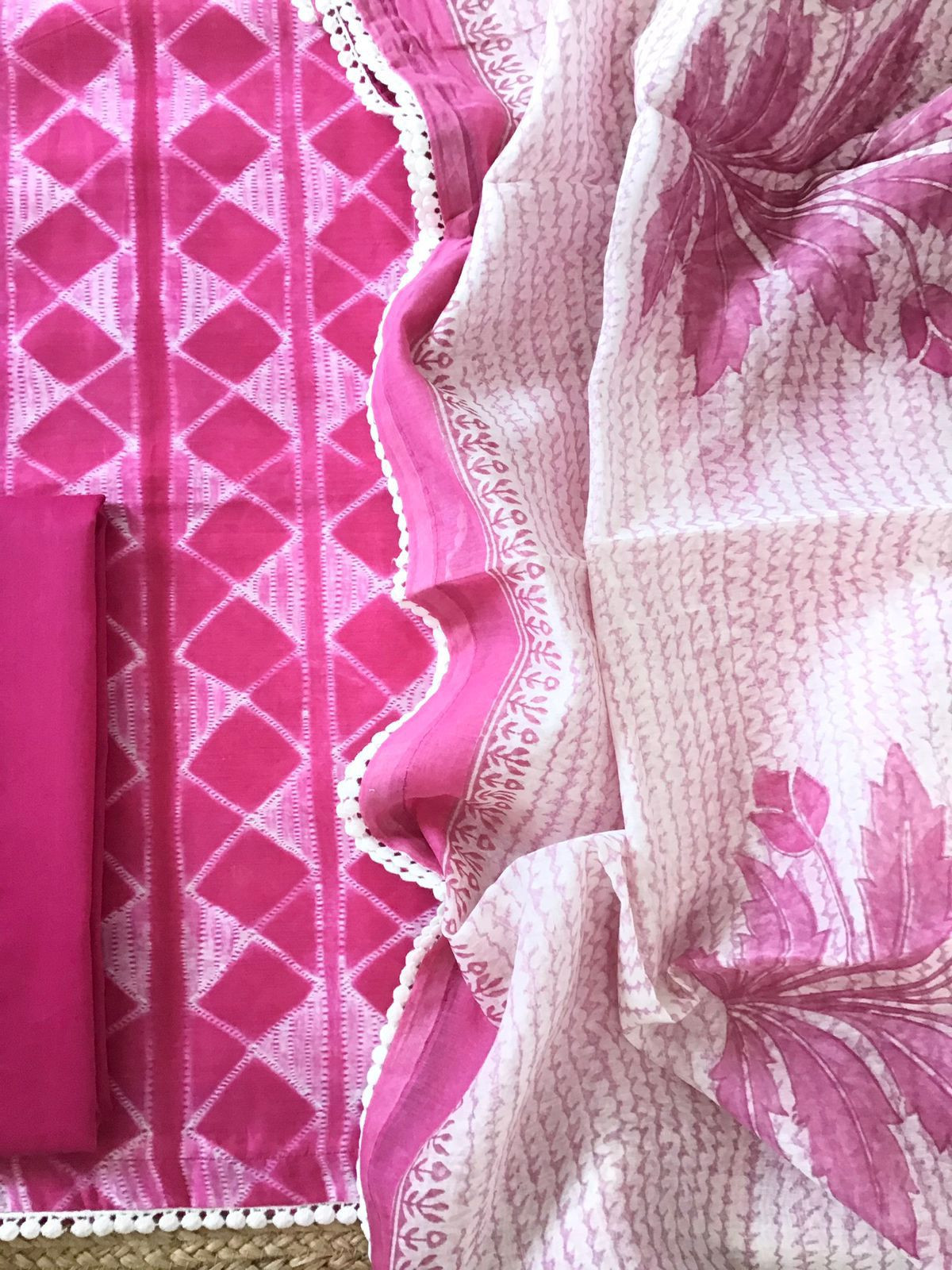 Pure Maheshwari Silk Printed Suit - Pink