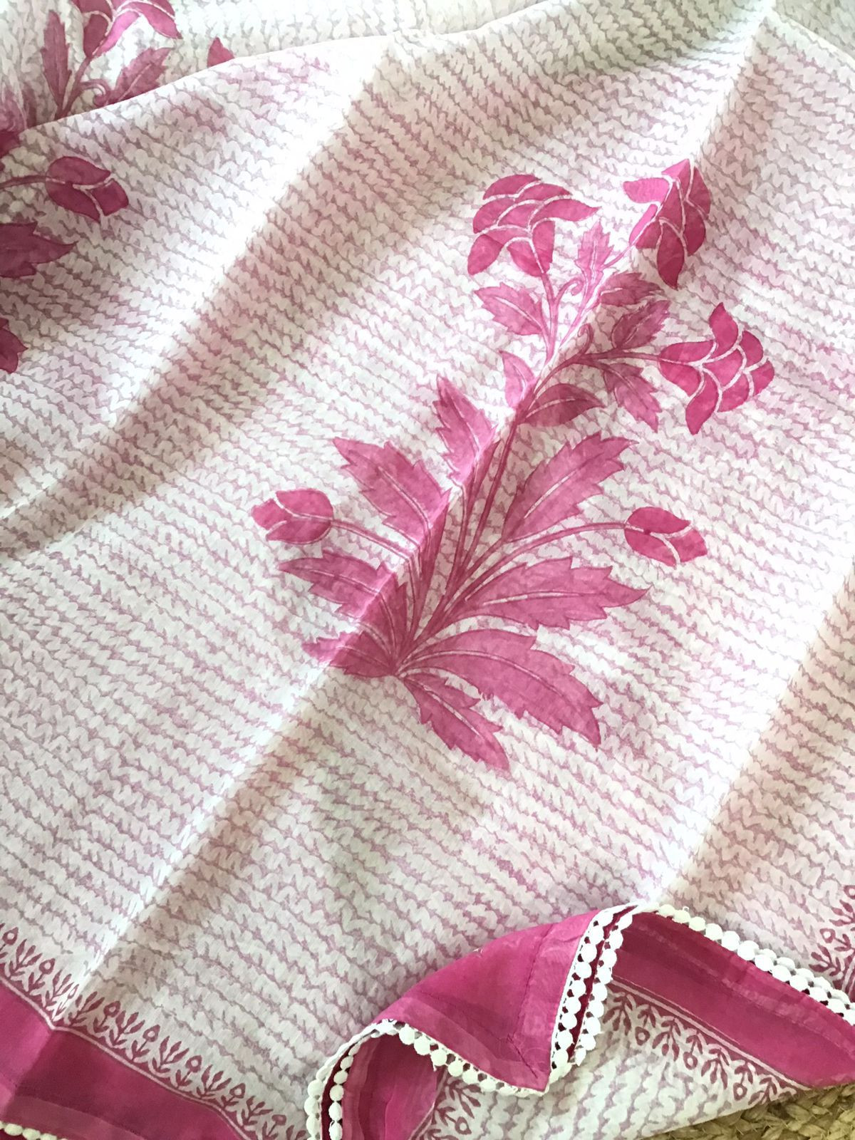 Pure Maheshwari Silk Printed Suit - Pink
