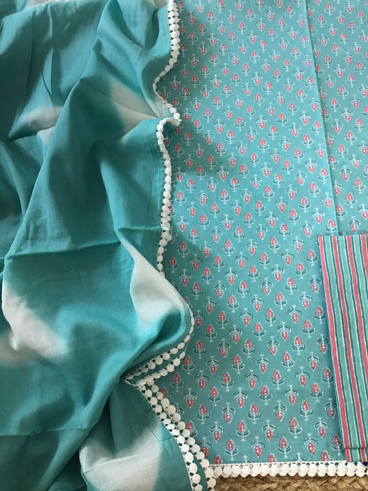 Pure Cotton Printed Suit - Sea Green