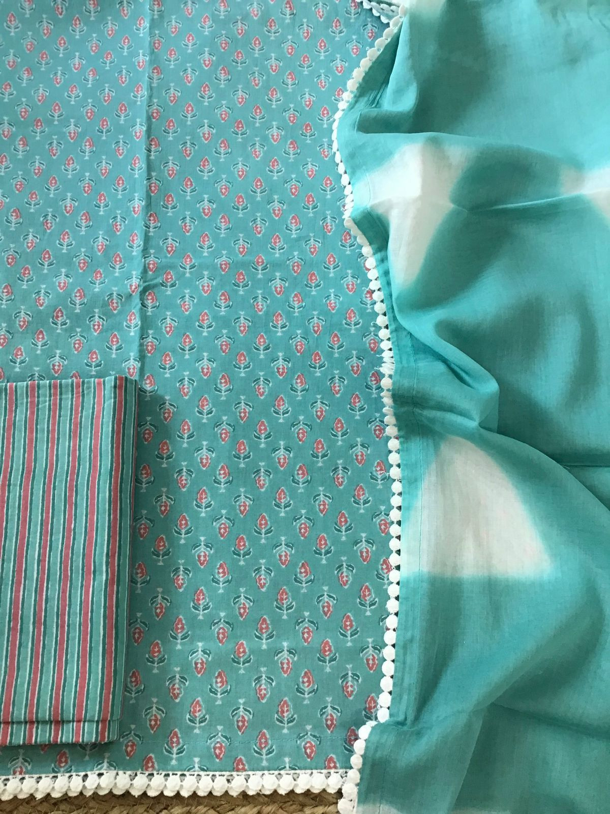 Pure Cotton Printed Suit - Sea Green