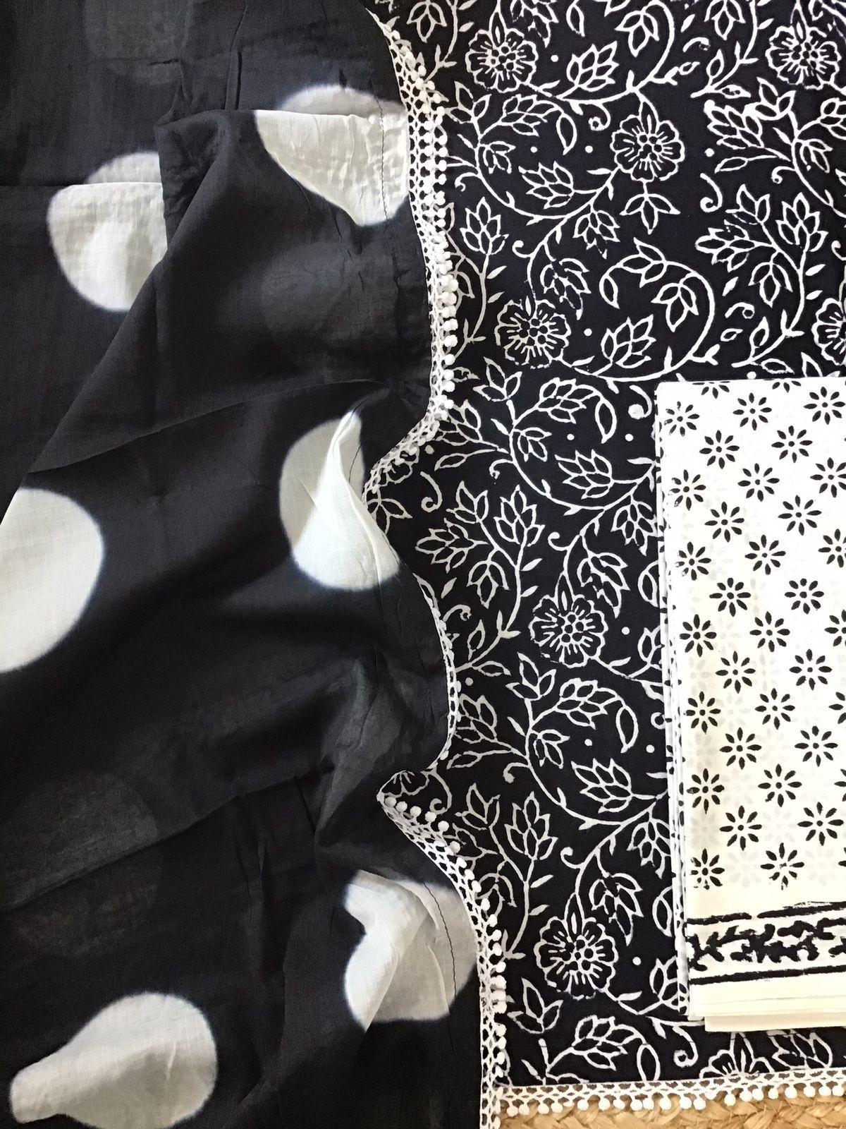 Pure Cotton Printed Suit - Black