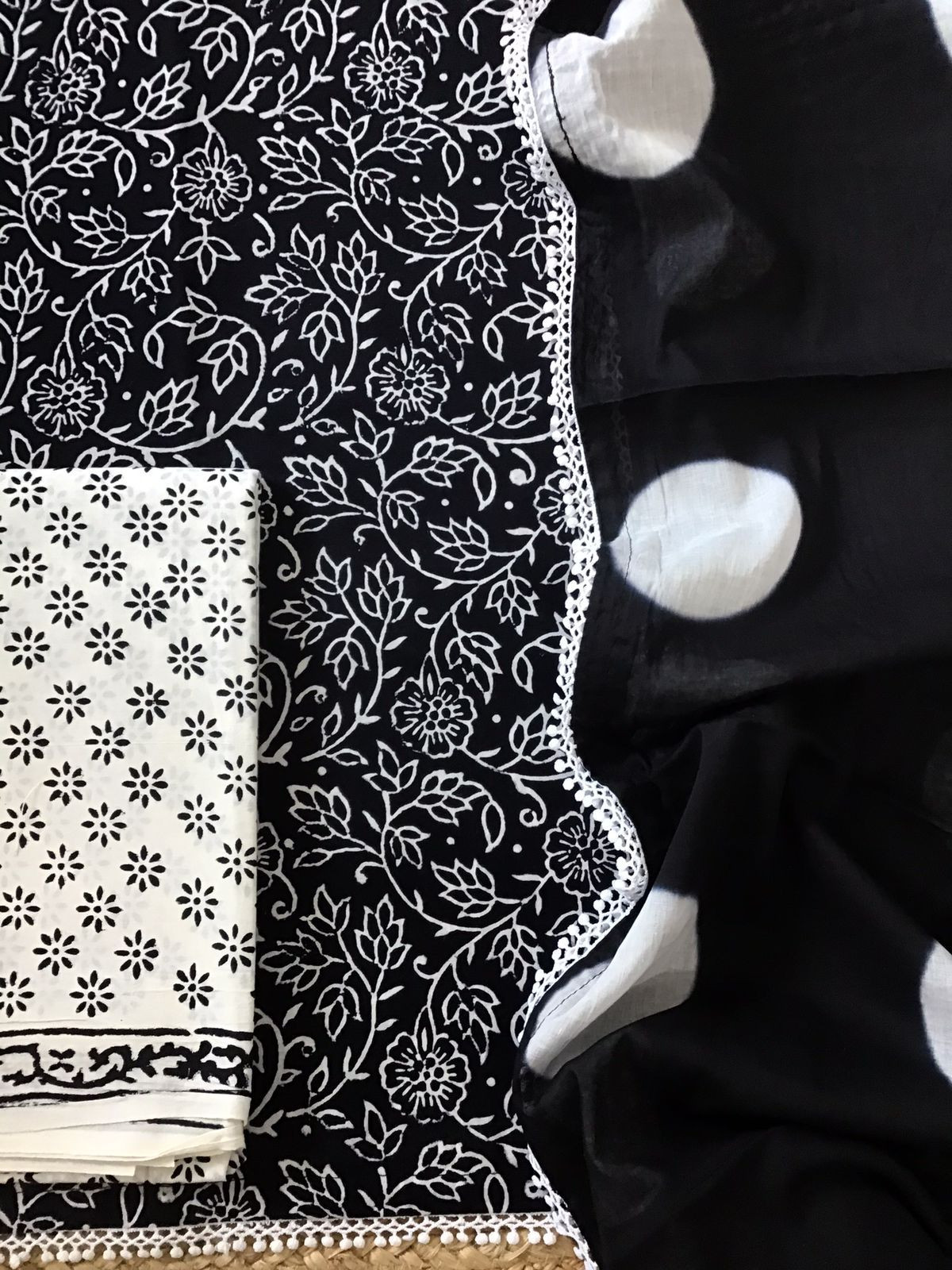 Pure Cotton Printed Suit - Black