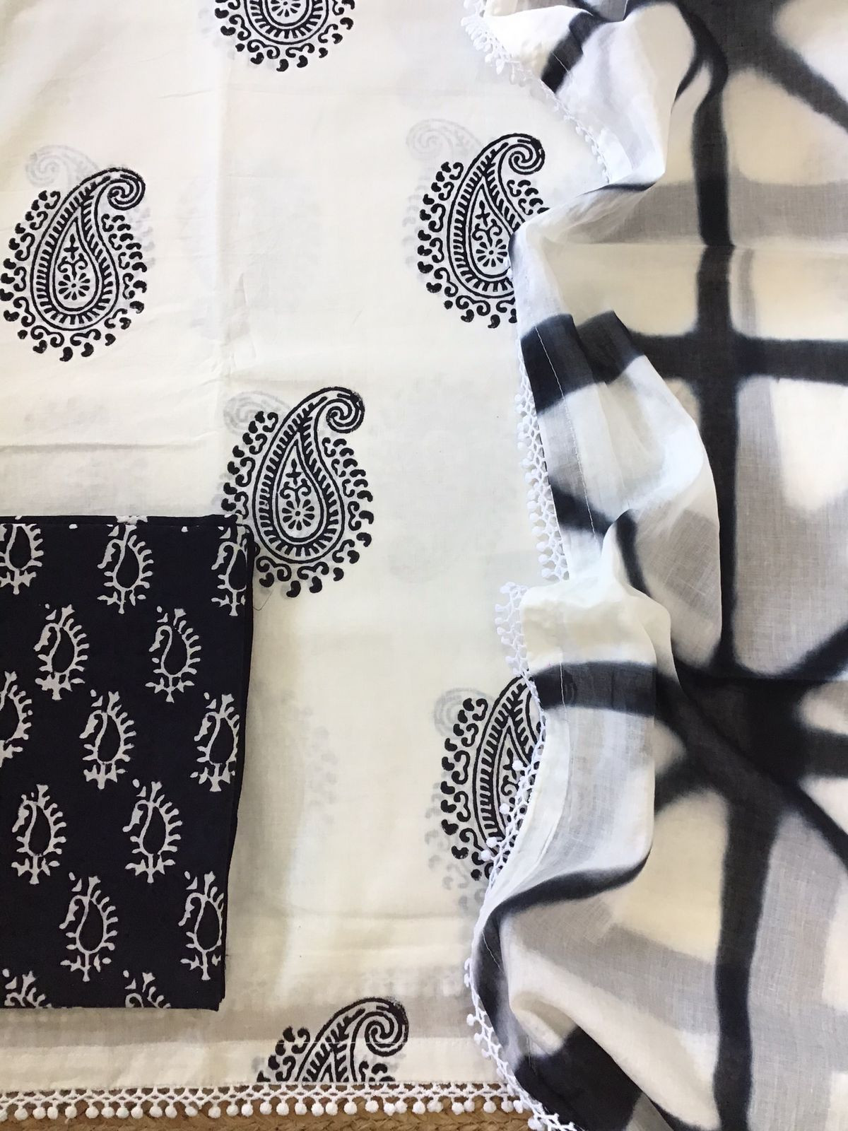 Pure Cotton Printed Suit - Off White