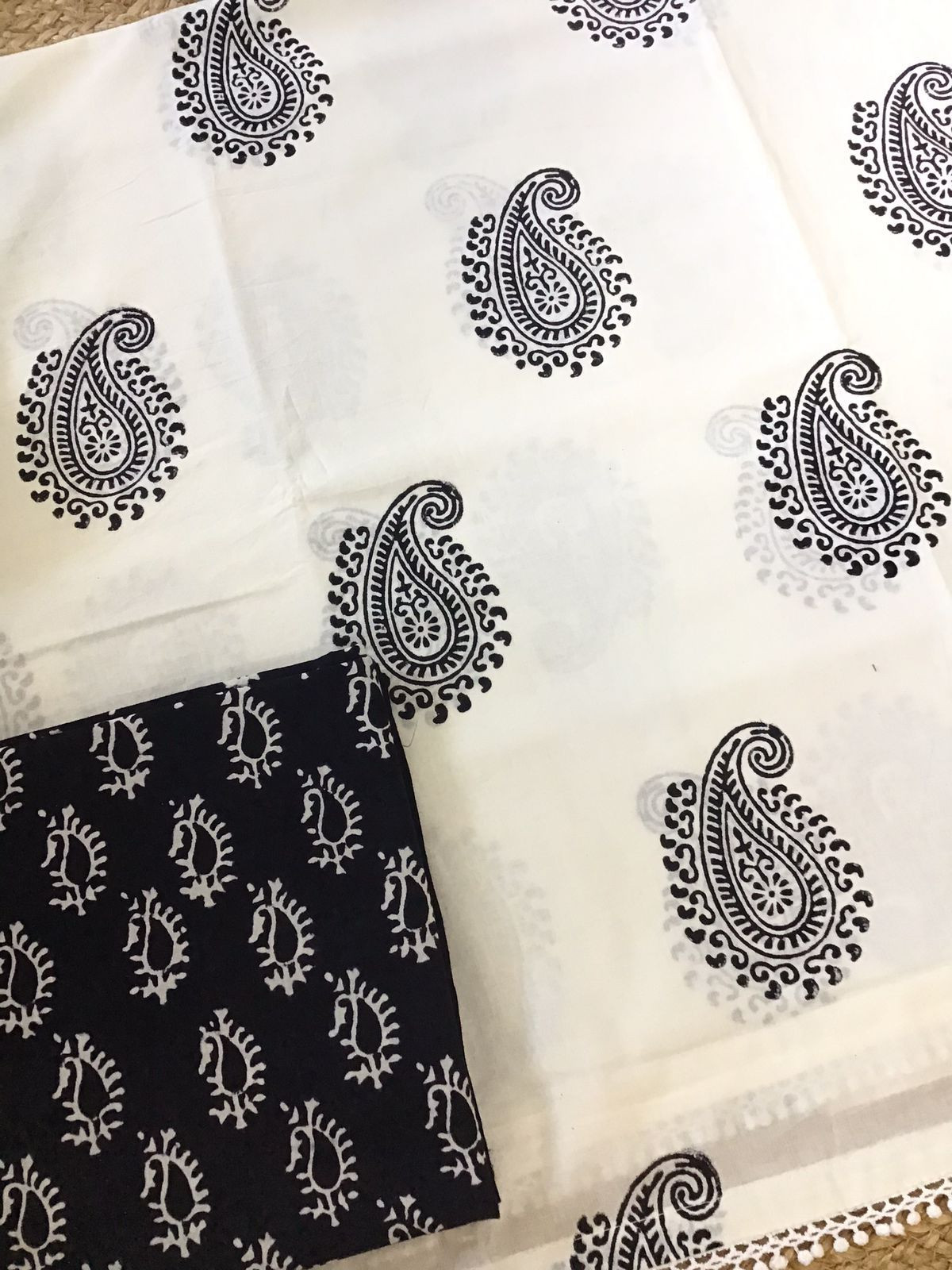 Pure Cotton Printed Suit - Off White