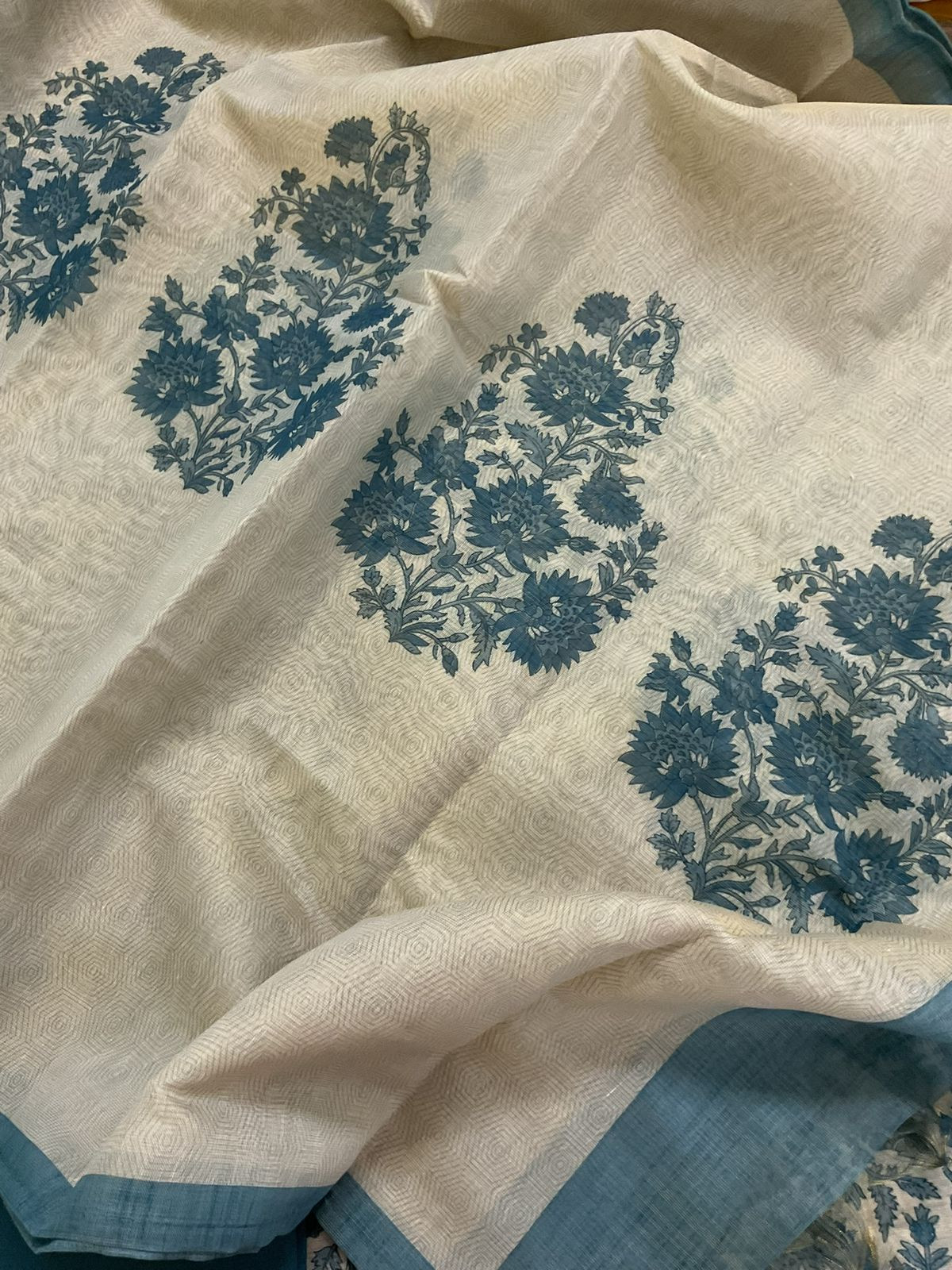 Soft Tissue Slub Cotton Printed Embroidered Suit - Beige