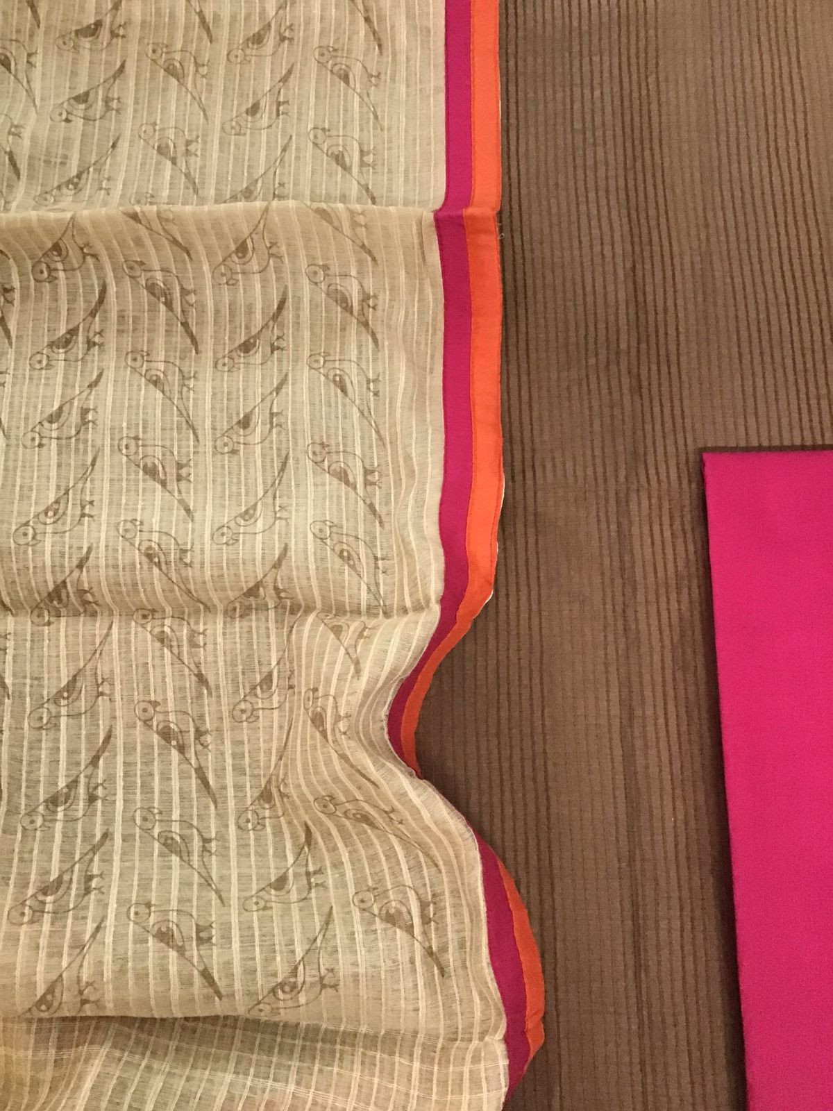 Pure Chanderi Printed Embroidered Suit - Brown