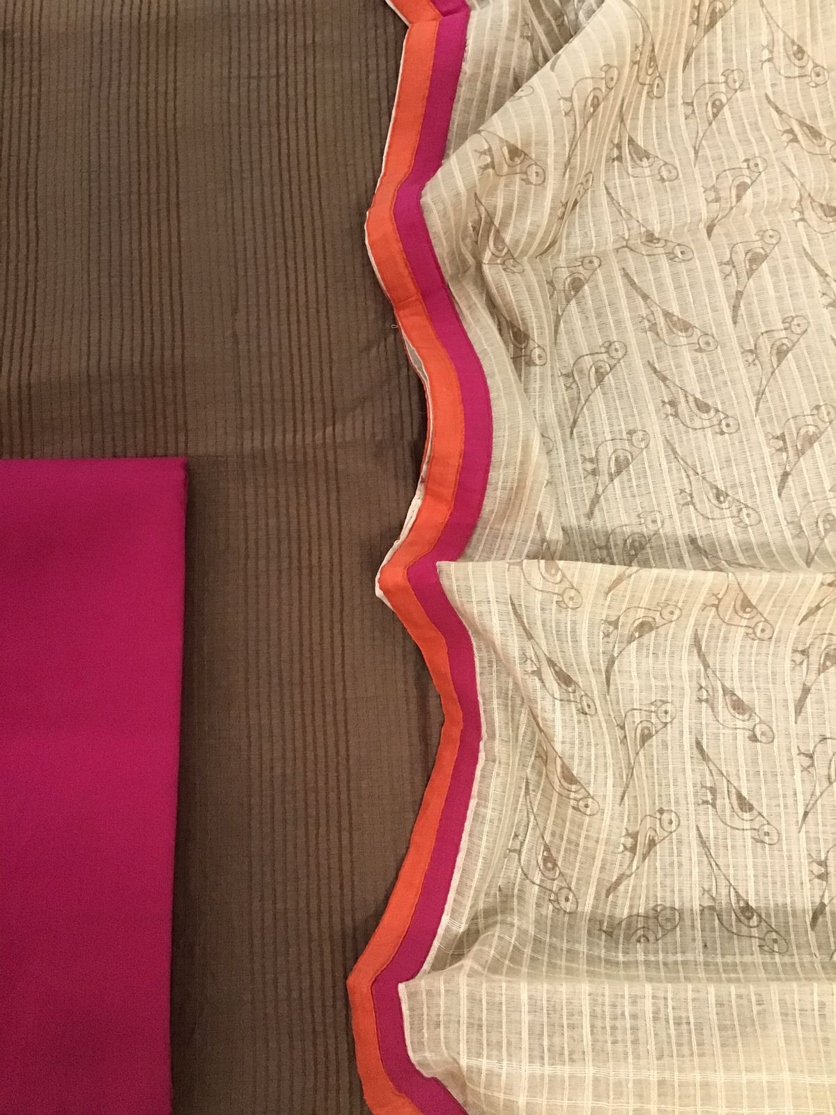 Pure Chanderi Printed Embroidered Suit - Brown