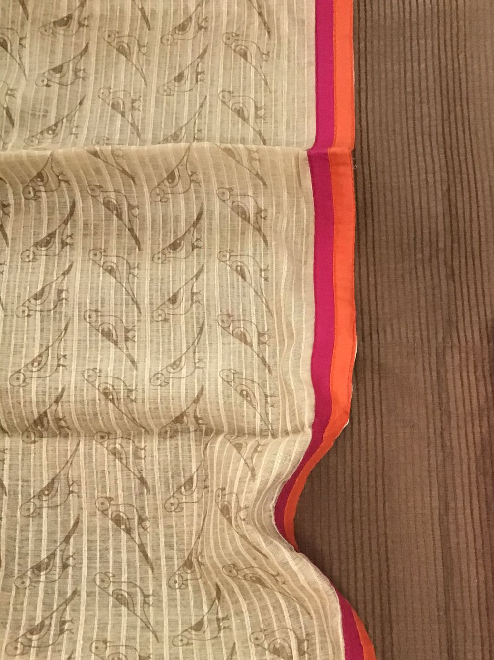 Pure Chanderi Printed Embroidered Suit - Brown