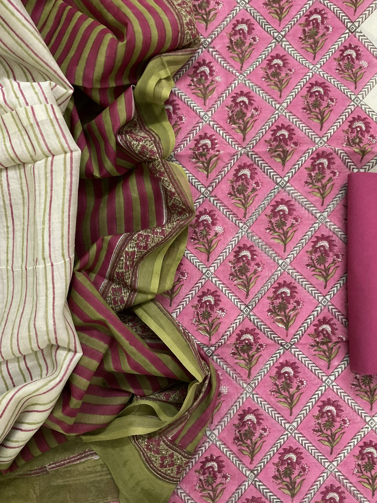 Pure Chanderi Block Printed Suit - Pink