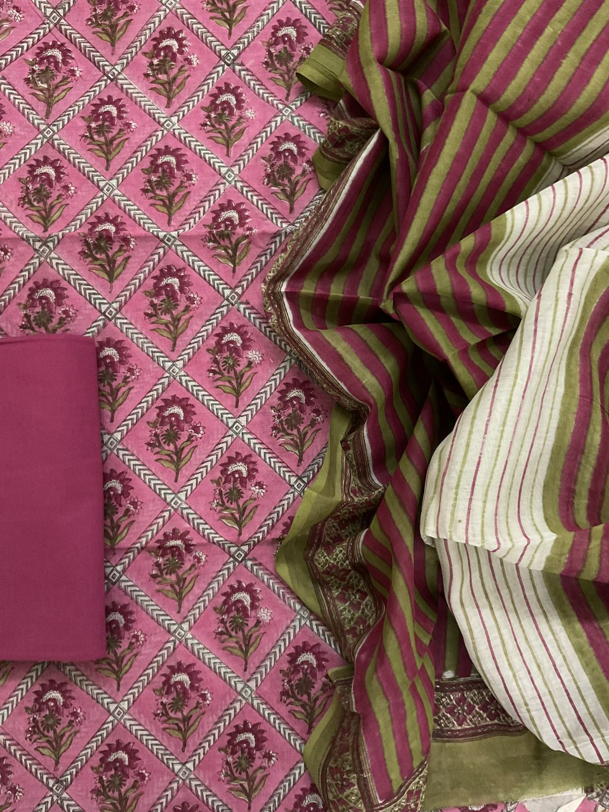Pure Chanderi Block Printed Suit - Pink