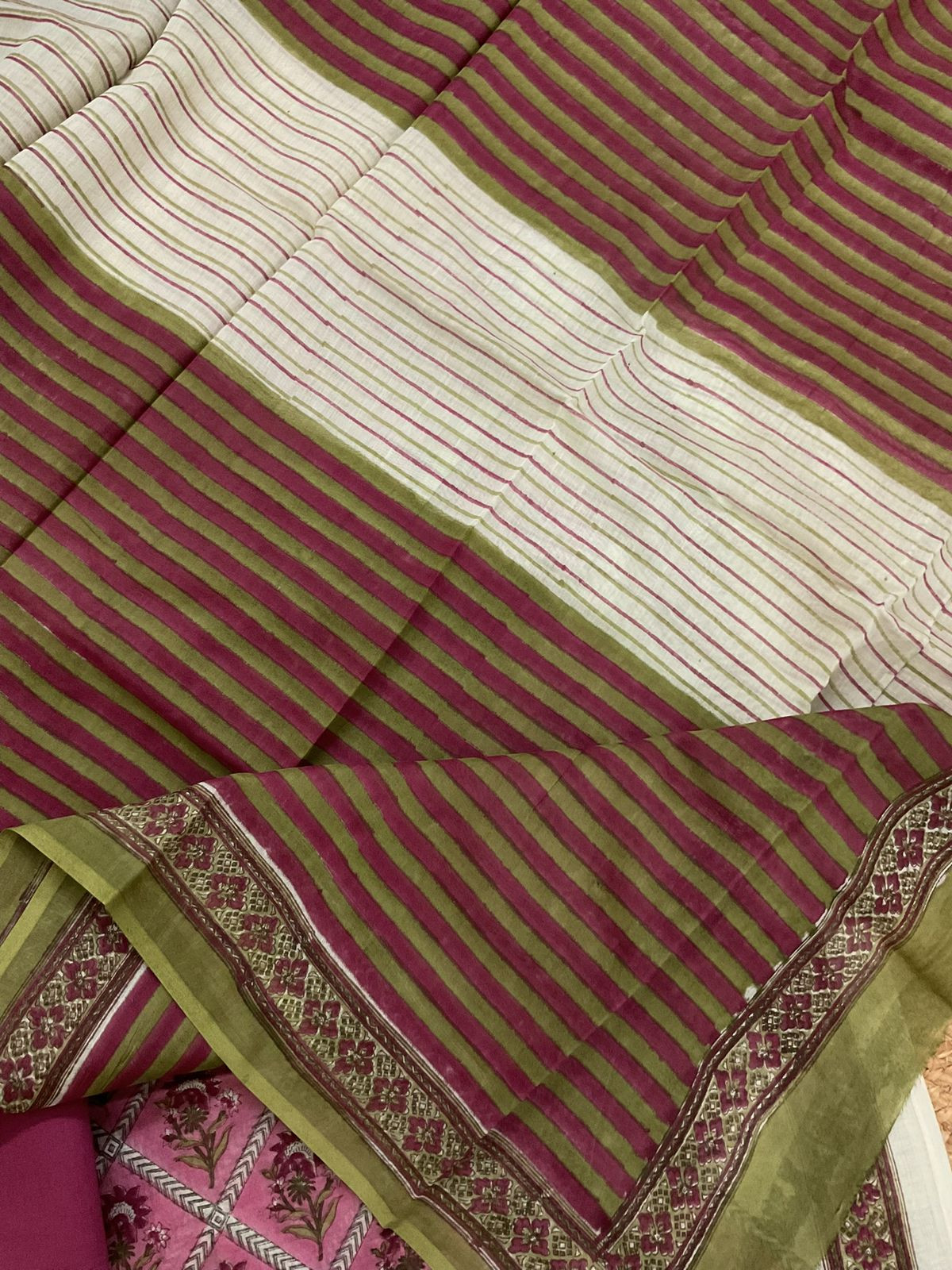 Pure Chanderi Block Printed Suit - Pink