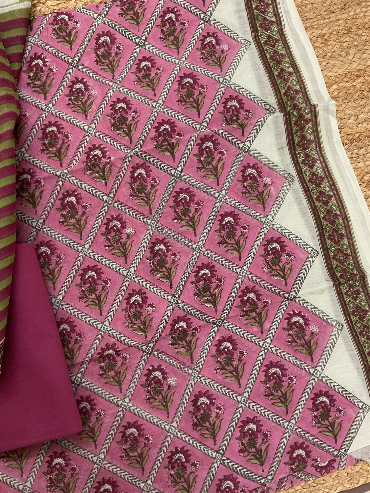 Pure Chanderi Block Printed Suit - Pink