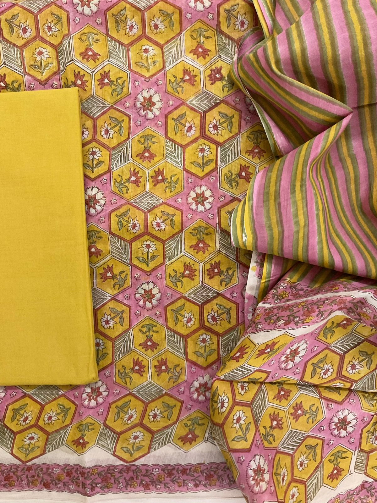 Pure Chanderi Block Printed Suit - Yellow