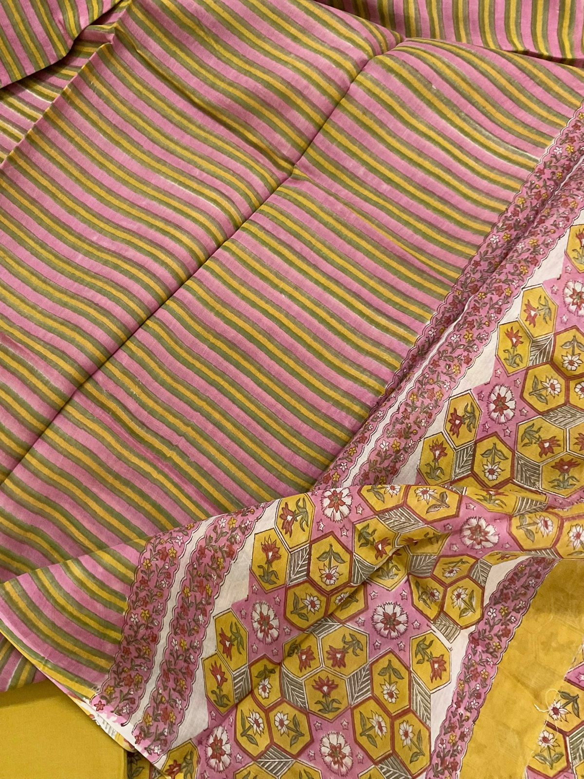 Pure Chanderi Block Printed Suit - Yellow