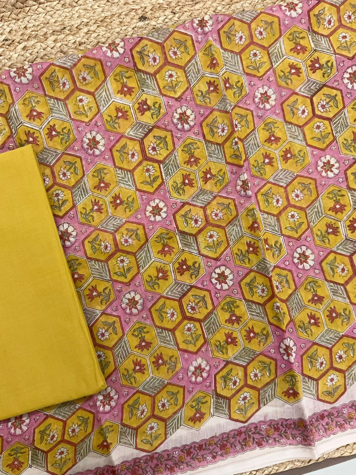 Pure Chanderi Block Printed Suit - Yellow