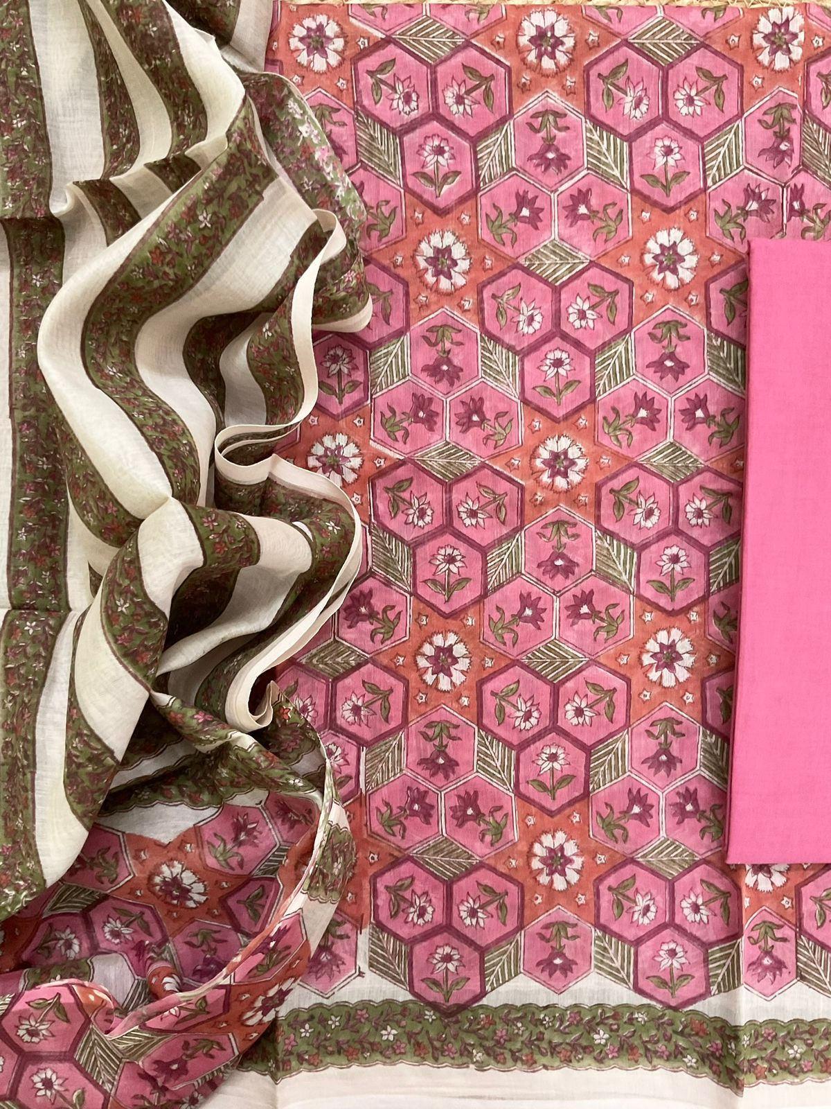 Pure Chanderi Block Printed Suit - Pink