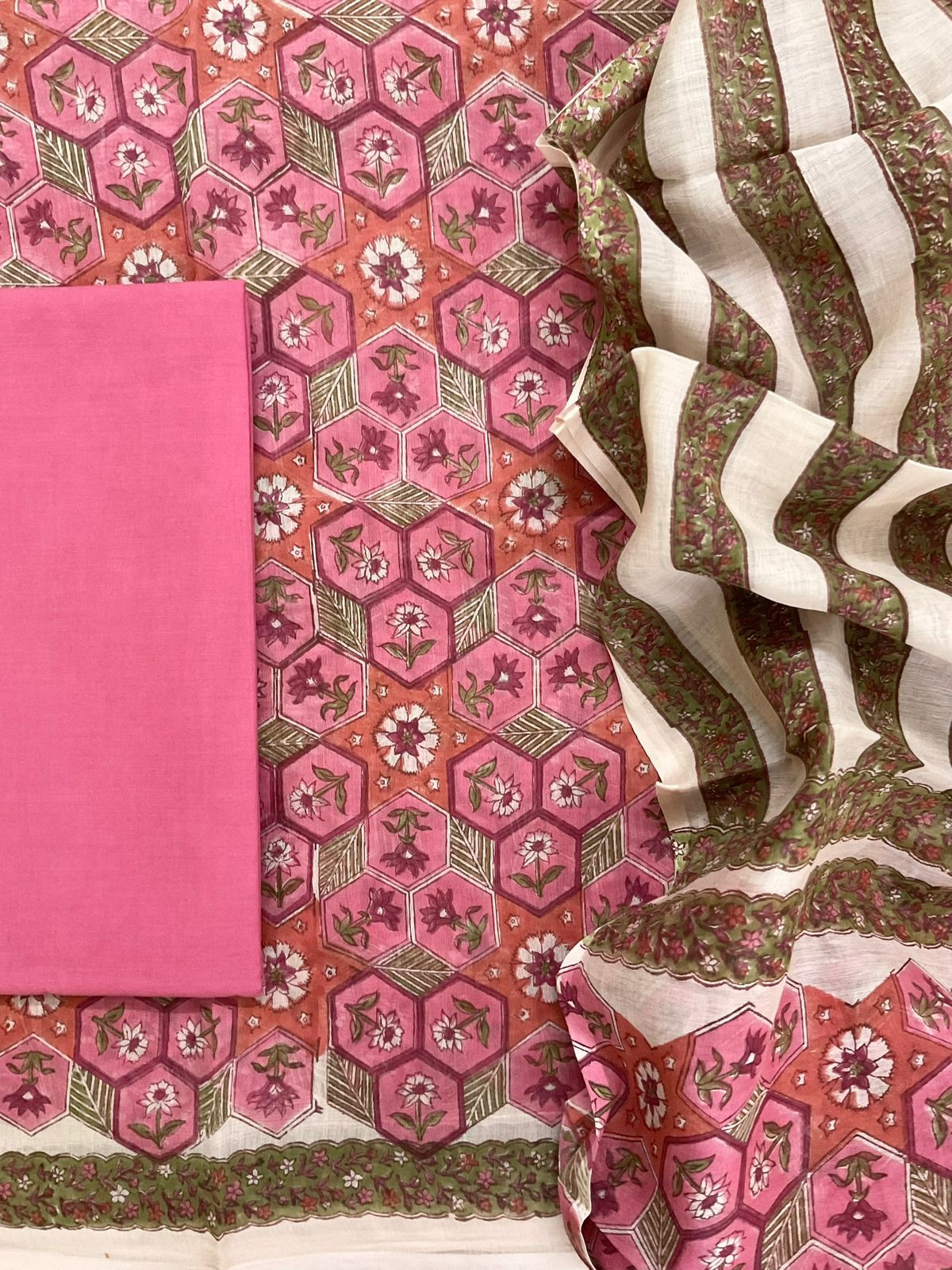 Pure Chanderi Block Printed Suit - Pink