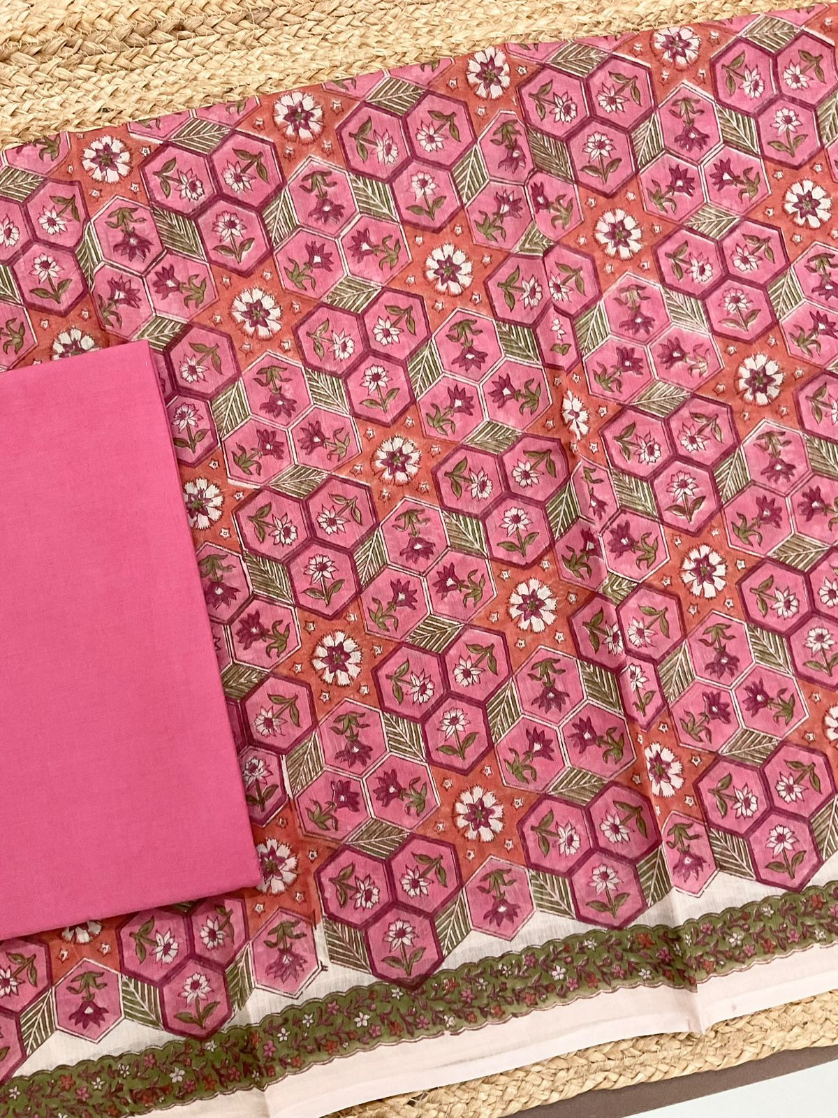 Pure Chanderi Block Printed Suit - Pink