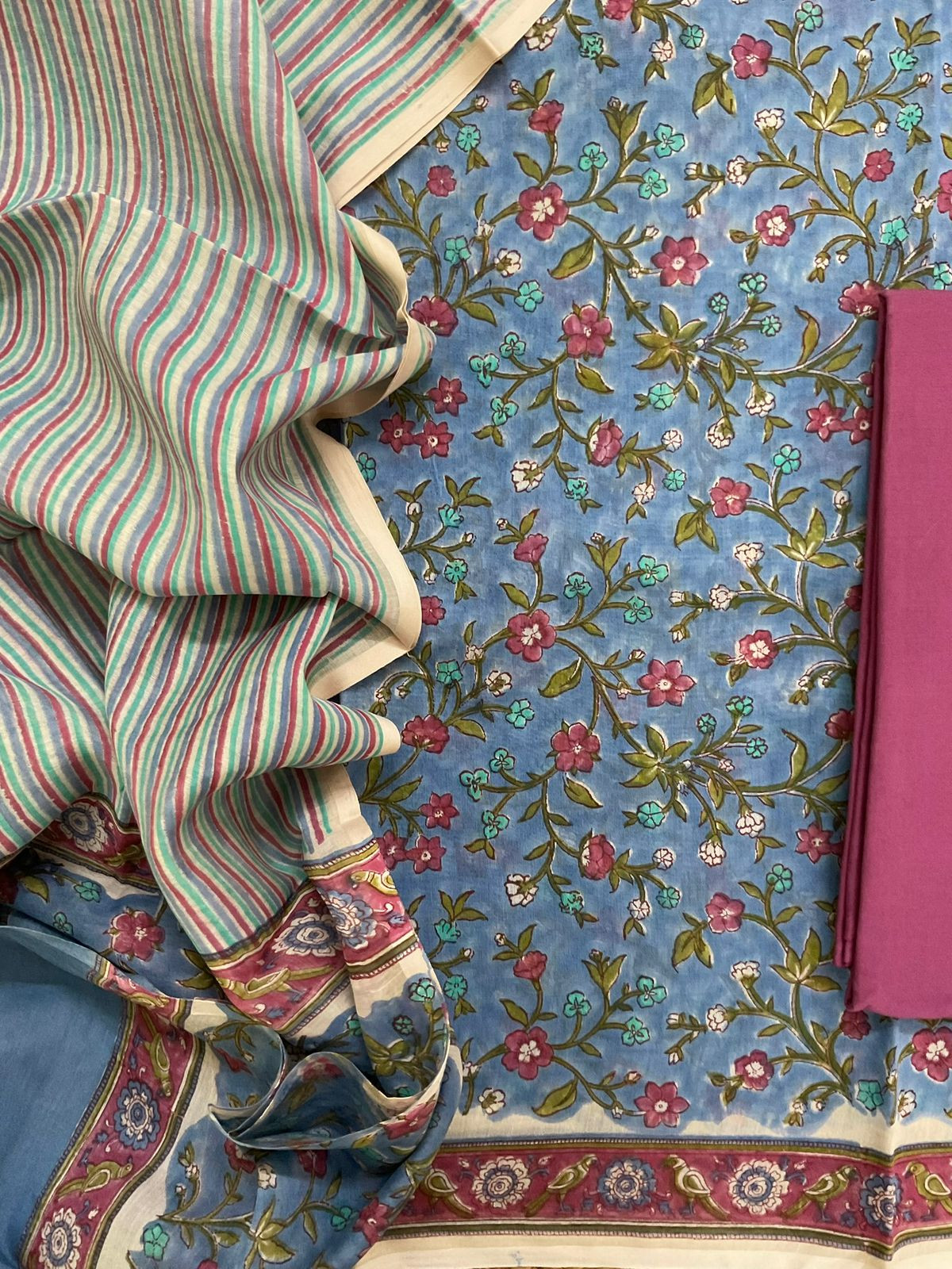 Pure Chanderi Block Printed Suit - Blue